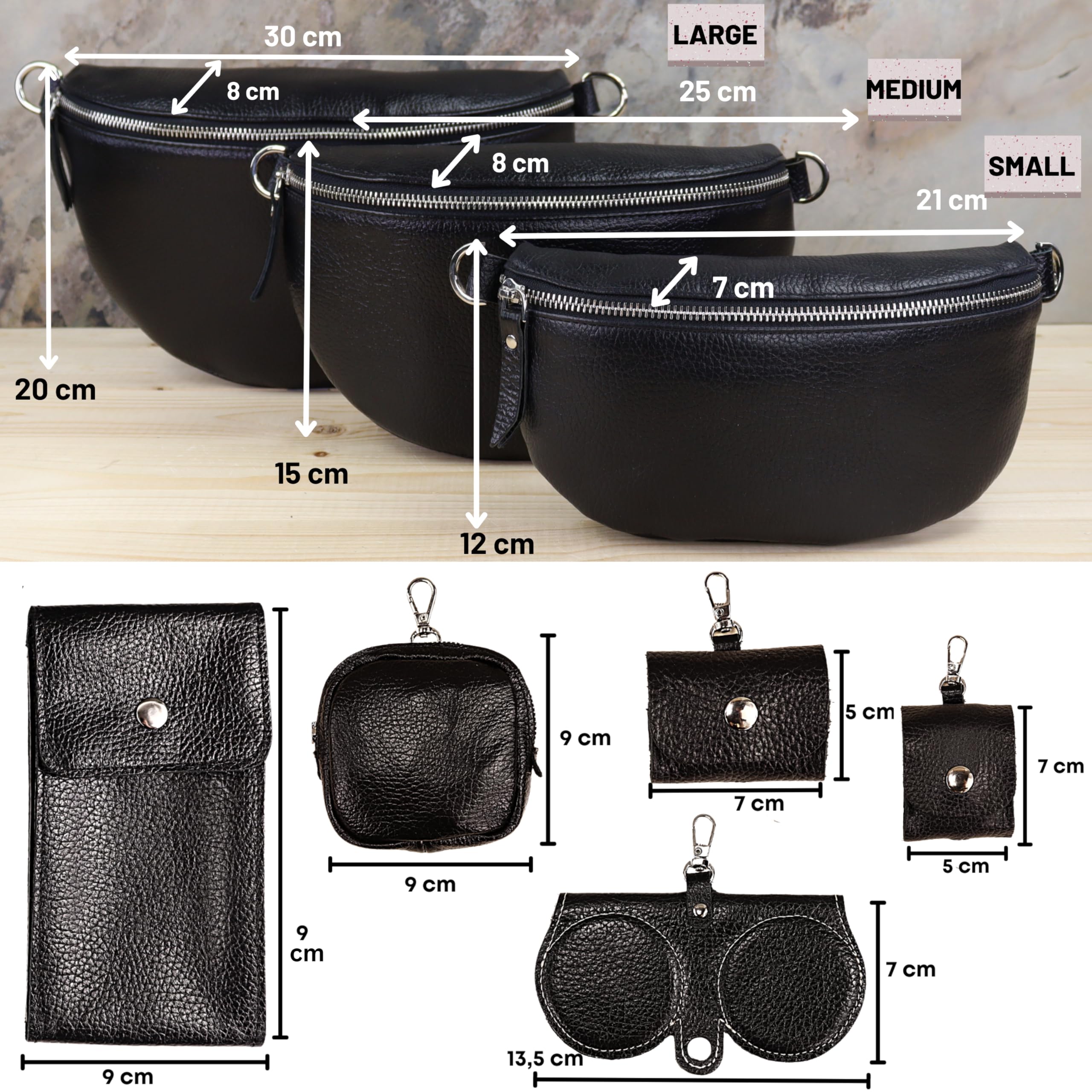 Blade Marsupio da donna in vera pelle, elegante borsa a tracolla, con 2 spallacci regolabili rimovibili, tasca sul petto per donna nera, Nero option-7, L