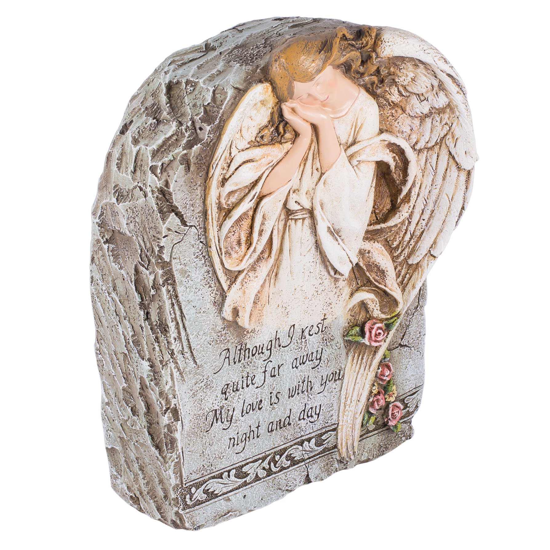 Anioł Memorial figurka z efektem kamienia ogrodowego z wierszem