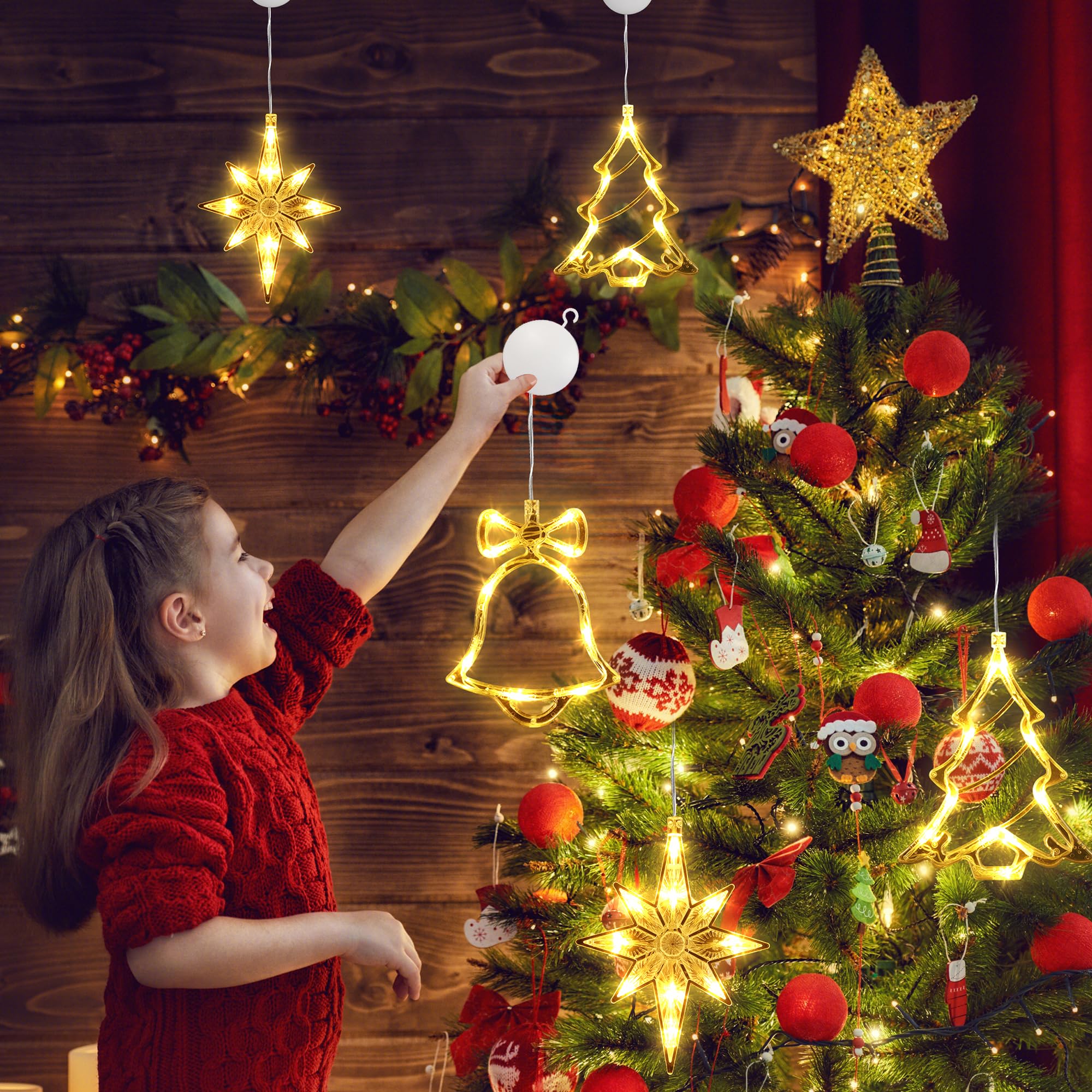 Ulikey Tenda Luminosa Natale, 3.3 M Luci Natale Stelle Tenda Catena con Telecomandi 8 Modalità, Luci per Tende Natalizie per Finestra Balcone Feste Giardino Interno/Esterno