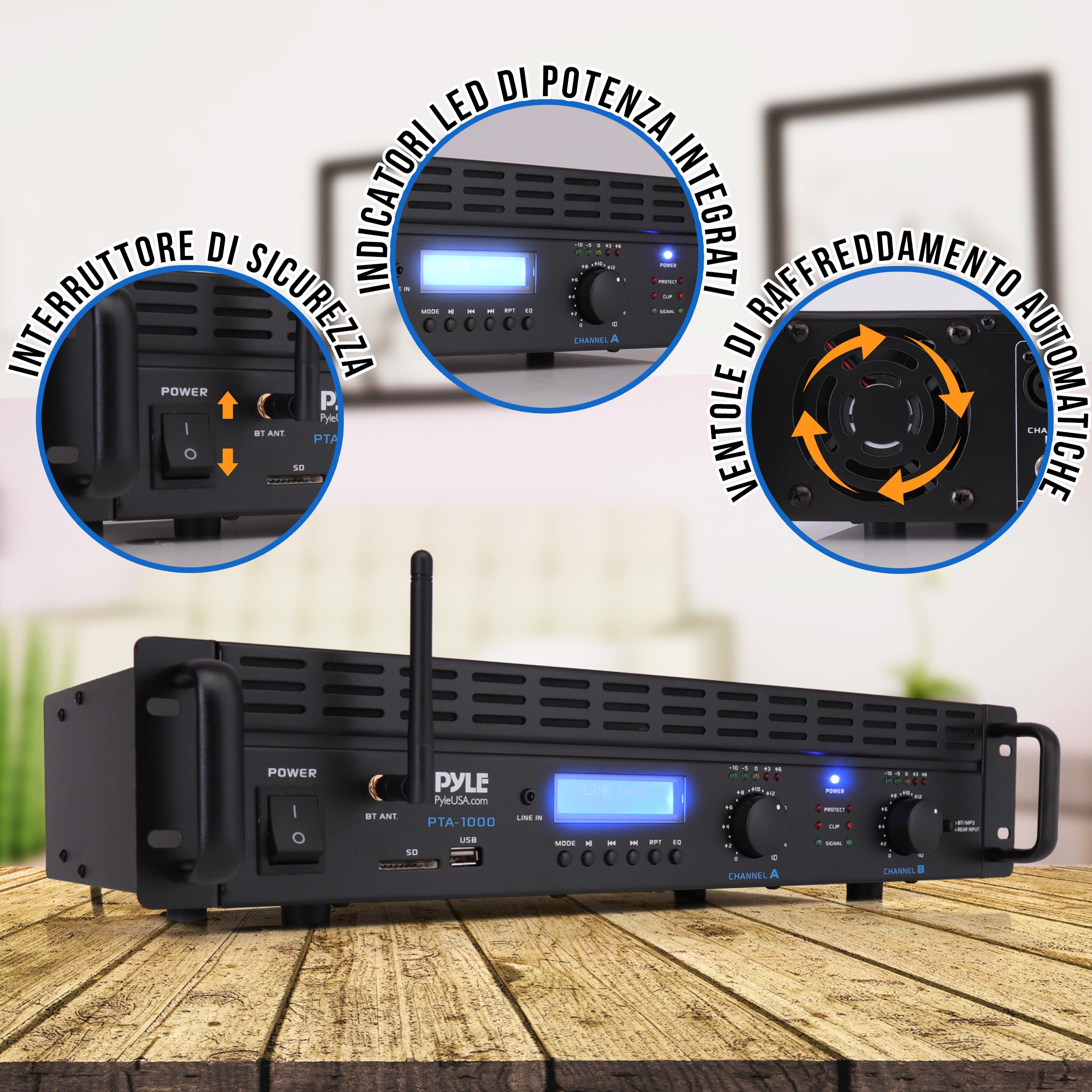 Pyle Amplificatore Audio Potenza Bluetooth a 2 Canali, 2000 Watt Amplificatore Pro Audio Rack Mount
