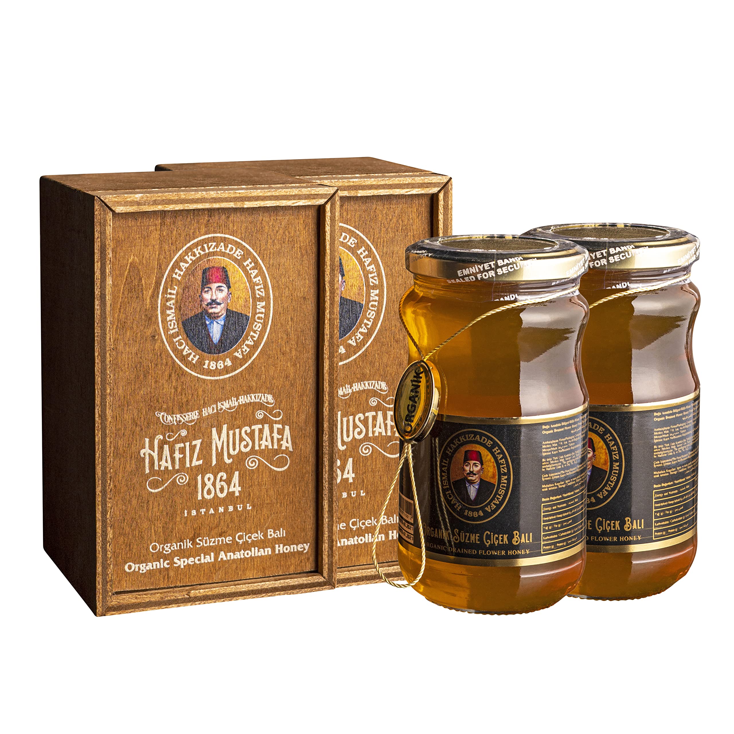 Hafiz Mustafa 1864 Istanbul, Turkish Delight, Raw, Pure Strained Flower Honey in Jar, Turkish Sweets, Treats, Candies, Tray Gift Ideas for Birthday,