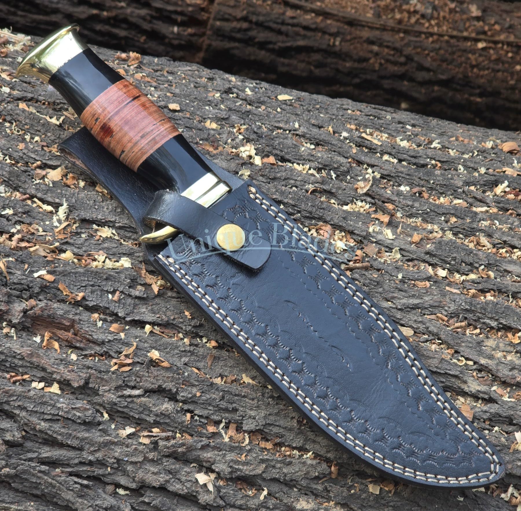 Messer 12 Zoll, 1095 Kohlenstoffstahl, hochpolierter Stahl, scharfe Klinge, Blood Groove, massiver Micarta-Griff, Lederscheide, Jagd, Camping, Outdoor (ET-Schwarz)
