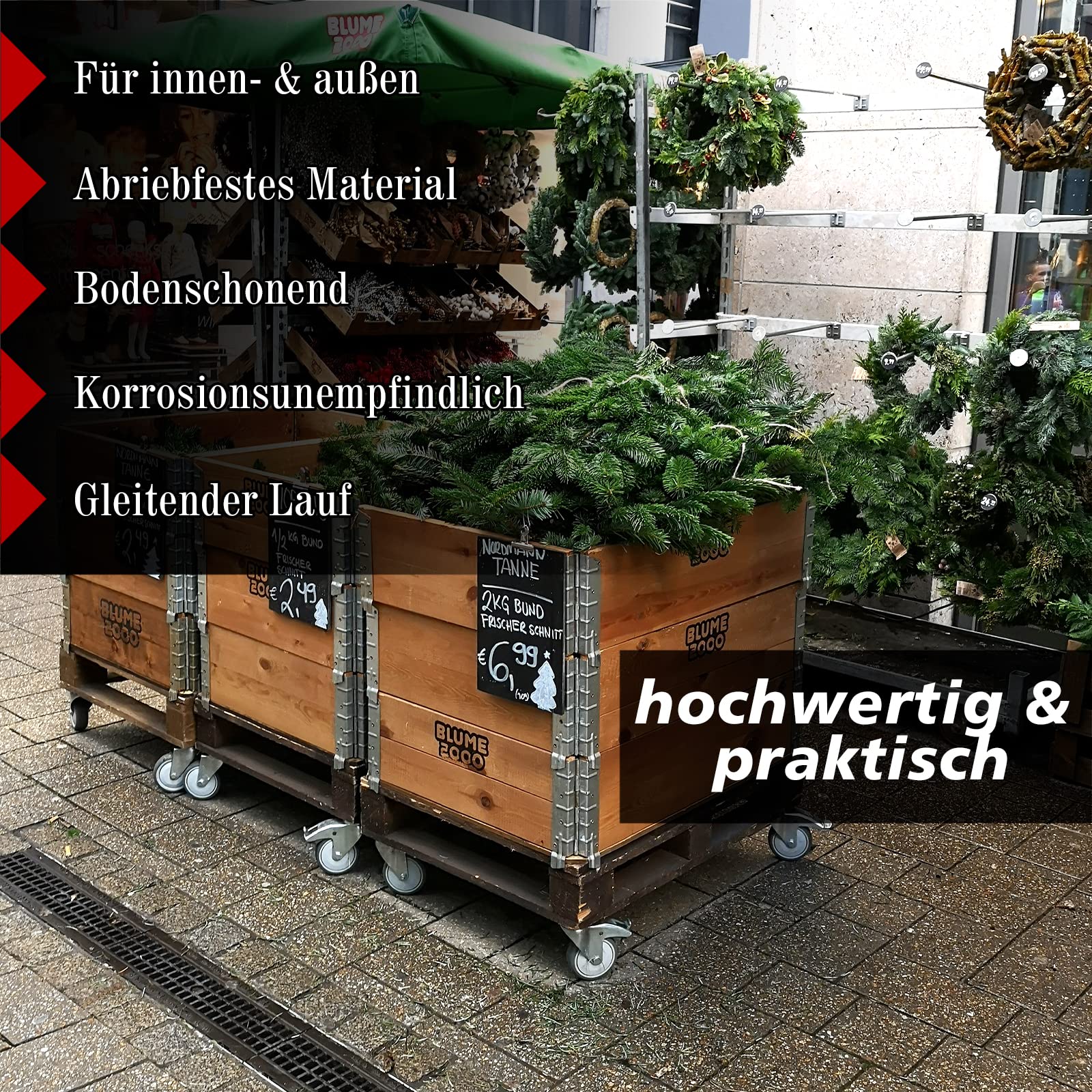 PRIOstahl Möbelrollen mit Rückenloch 75mm Set mit Bremse - Lenkrollen bis 240kg Schwerlastrollen - Spurlos Abrollende Laufrollen Rollen für Möbel Arbeitstisch Werkstatt Räder Rollbrett Transportroller