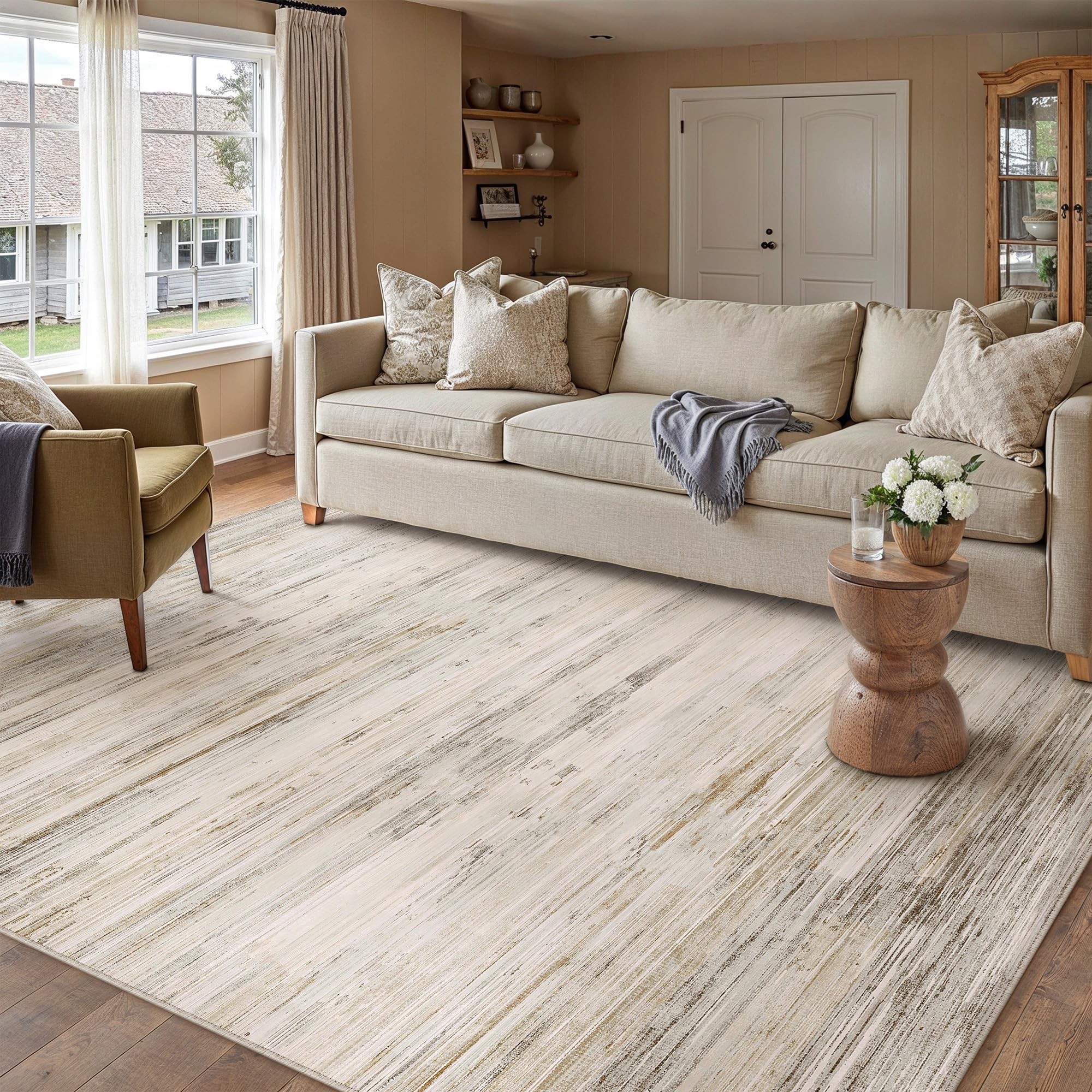 PureCozy Rugs Living Room Large Rug 140x200cm Beige Washable