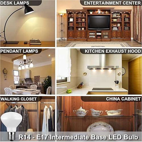 Miniatura 7 de Bombilla LED E17 R14, 4 W (equivalente a 40 W), mini reflector reflector, base intermedia E17, blanco suave 2700 K, 400 lúmenes, regulable, paquete