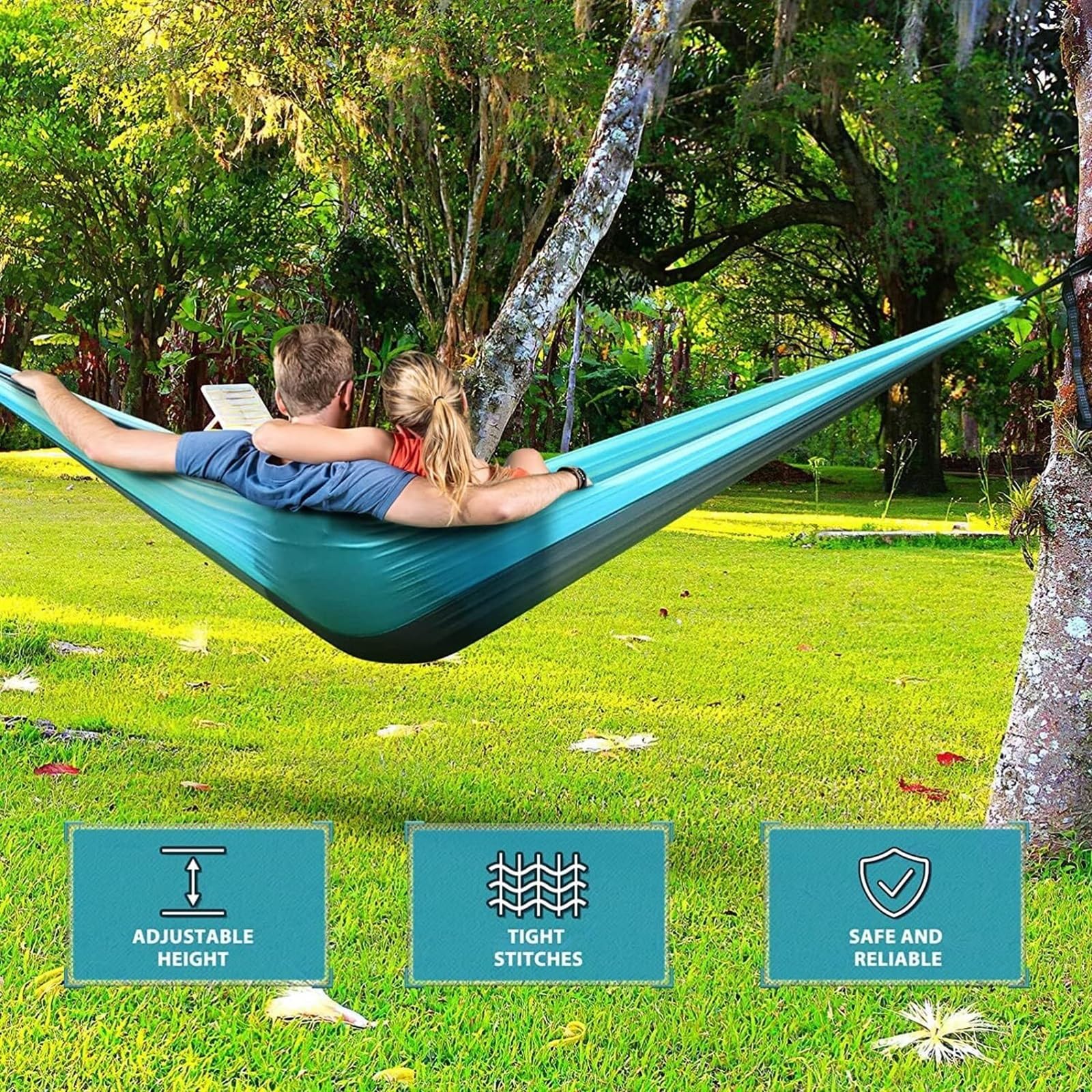 Hamak Ultralekki, Hammock 300x200 Cm 2-osobowy Hamak Z Plecakiem Drzewny Podwójny Camping Przenośny Na Kemping na Kemping, na Zewnątrz