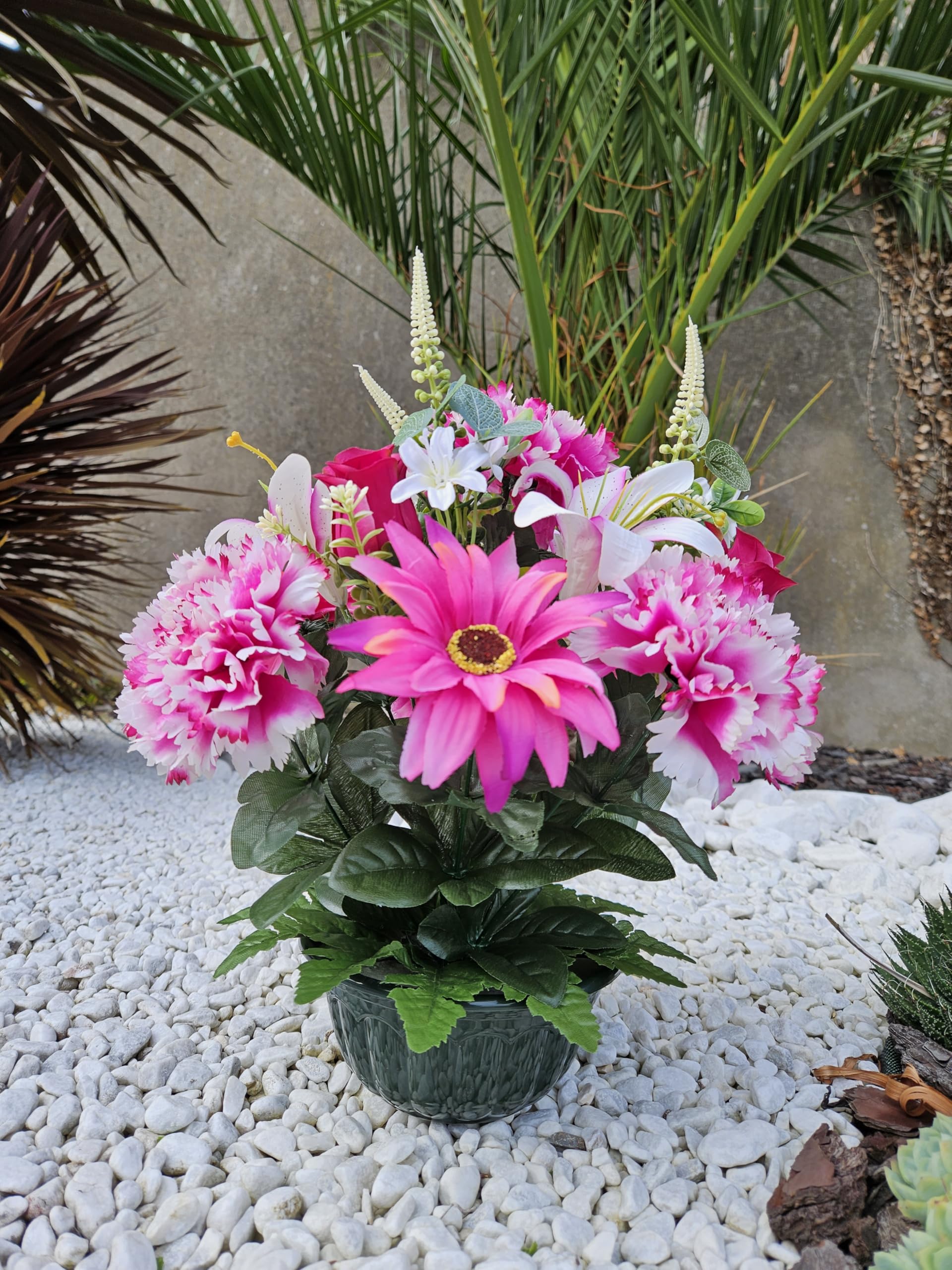 Composition Fleurs Artificielles En Pot Lesté - Hauteur 59 Cm, Diamètre 40 Cm, Pot Vide Inclus