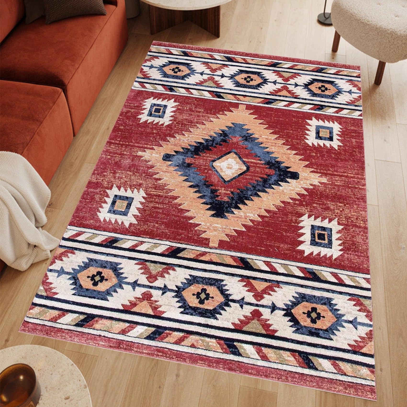 Tappeto tradizionale tribale del sud-ovest, 80x180 cm, lavabile, grande, per soggiorno, tappeto per camera da letto, rosso, vintage, geometrico, antiscivolo, stile boho occidentale.