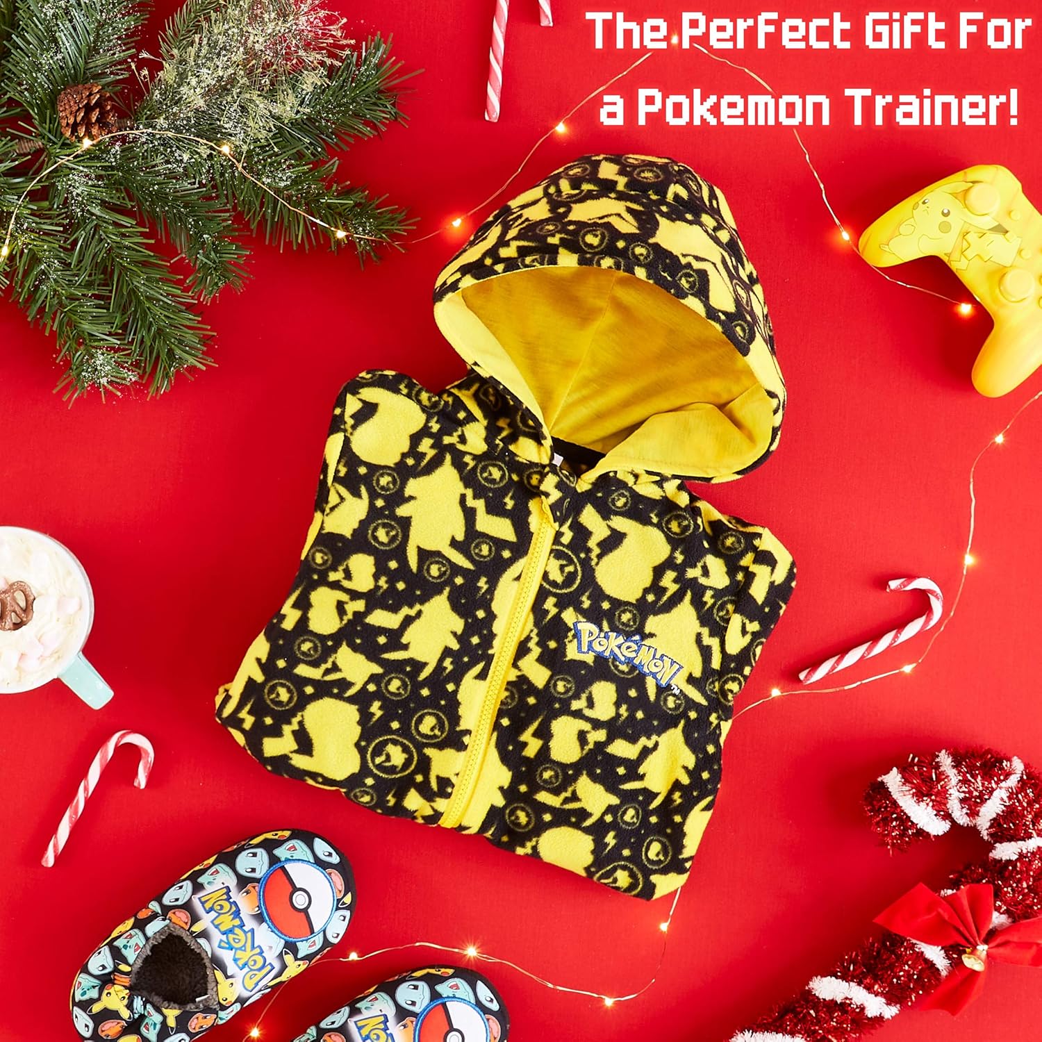 Pokemon One Piece Pajama for Boys and Girls, Pikachu One Piece Kids Sleepsuit (Black/Yellow, 13-14 Years)