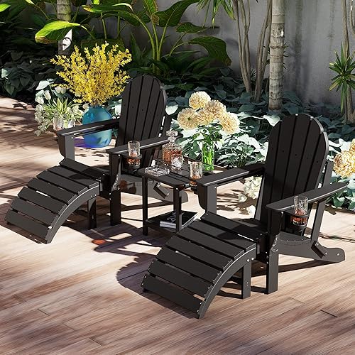 Miniatura 2 de Sundale Outdoor Silla Adirondack otomana de plástico resistente al agua, reposapiés, resistente a la decoloración y al óxido, perfecta para patio,