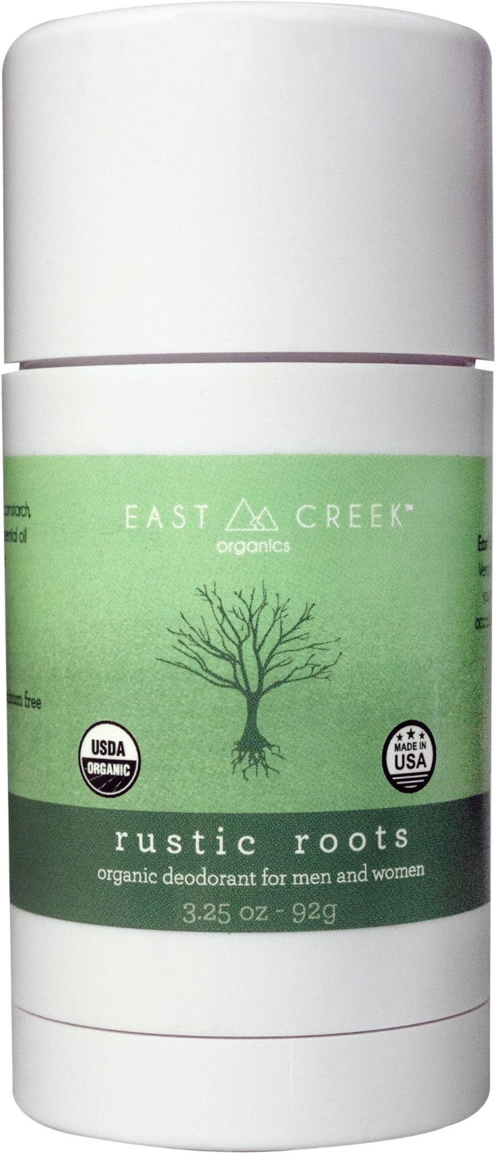 East Creek Organics Rustic Roots Deodorant, USDA Organic with 5 natural ingredients, 3.25 oz