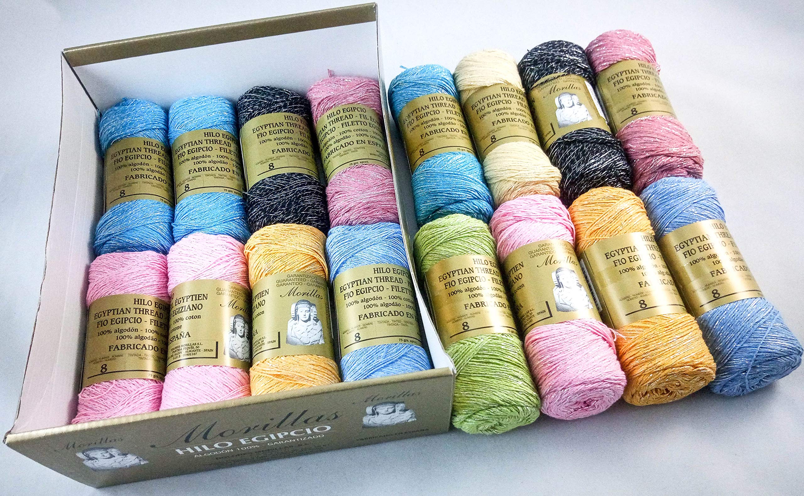 ▷ Confezione da 16 filati di zepelines in 8 colori & argento (100% cotone + filo metallico sottile) per lavorare a maglia o all'uncinetto con una finitura elegante.