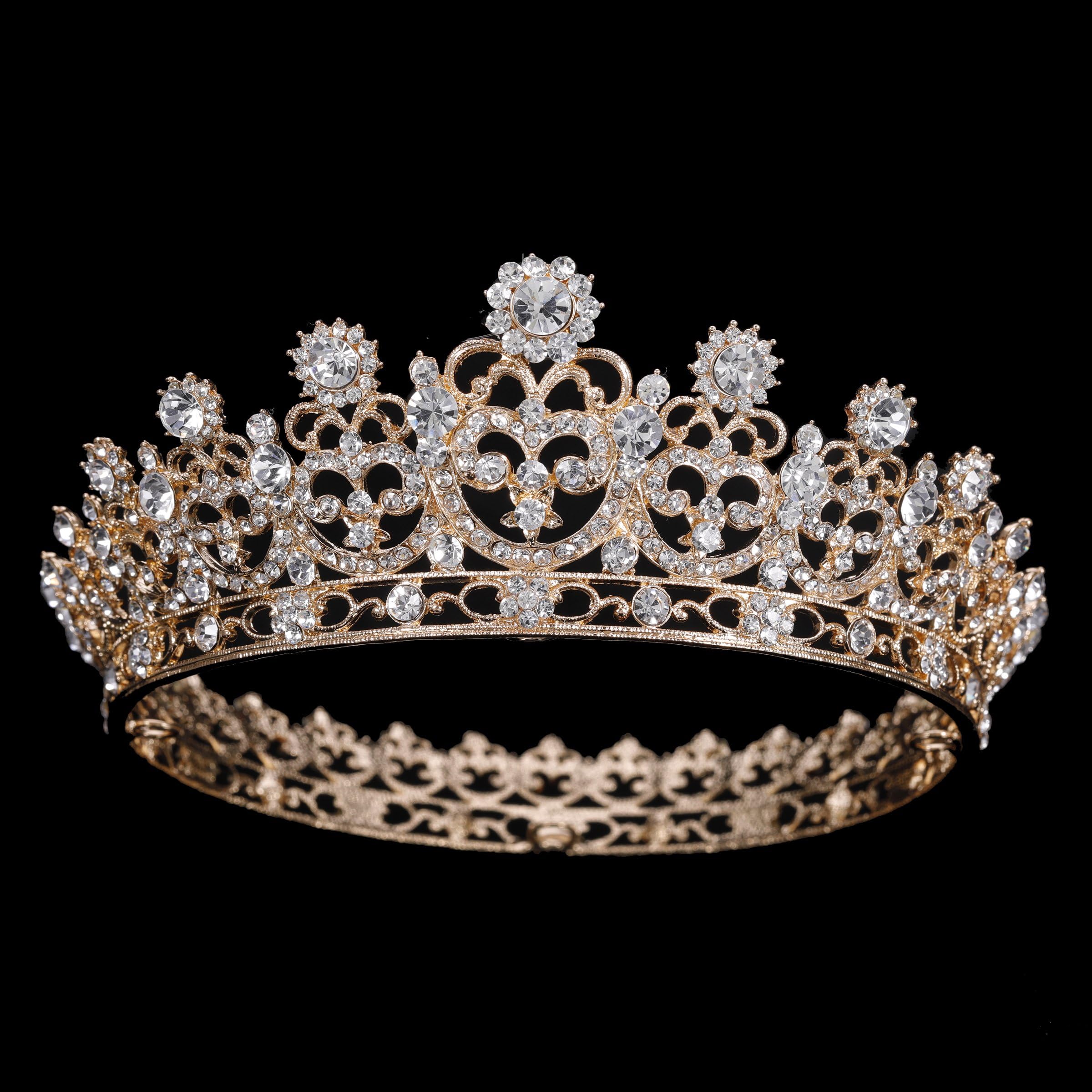 Wedding Bridal Tiara Crown Clear Zircon Crystal Rhinestones Women Handmade Brides Diadem Pageant Party Crowns tiara (Gold)