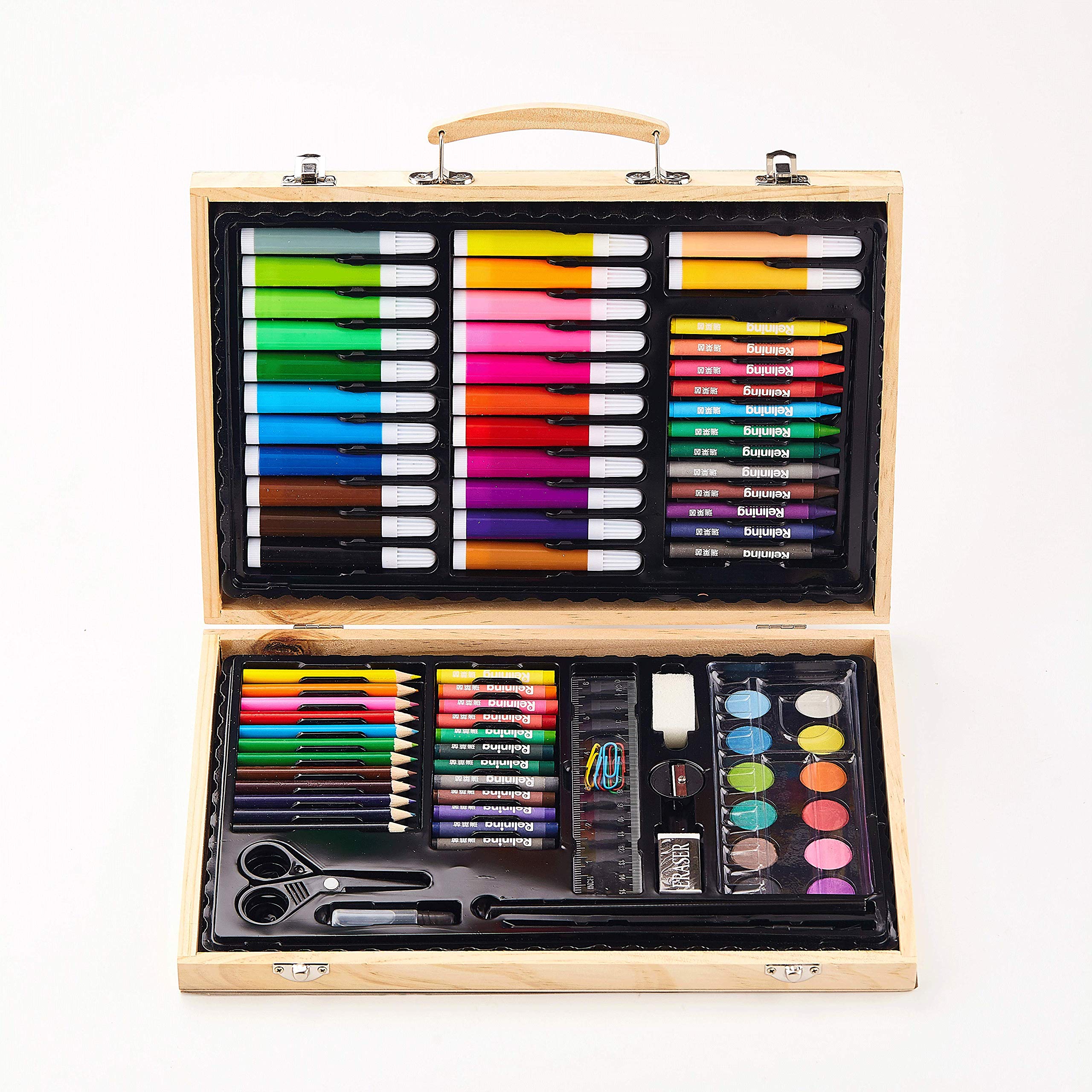 NNTTY 108-Piece Deluxe Art Sets for Painting & Drawing,Art Supplies in Wooden Case, Oil Pastels, Colored Pencils, Watercolor Cakes,ainting & Drawing Set Professional Art Kit for Kids