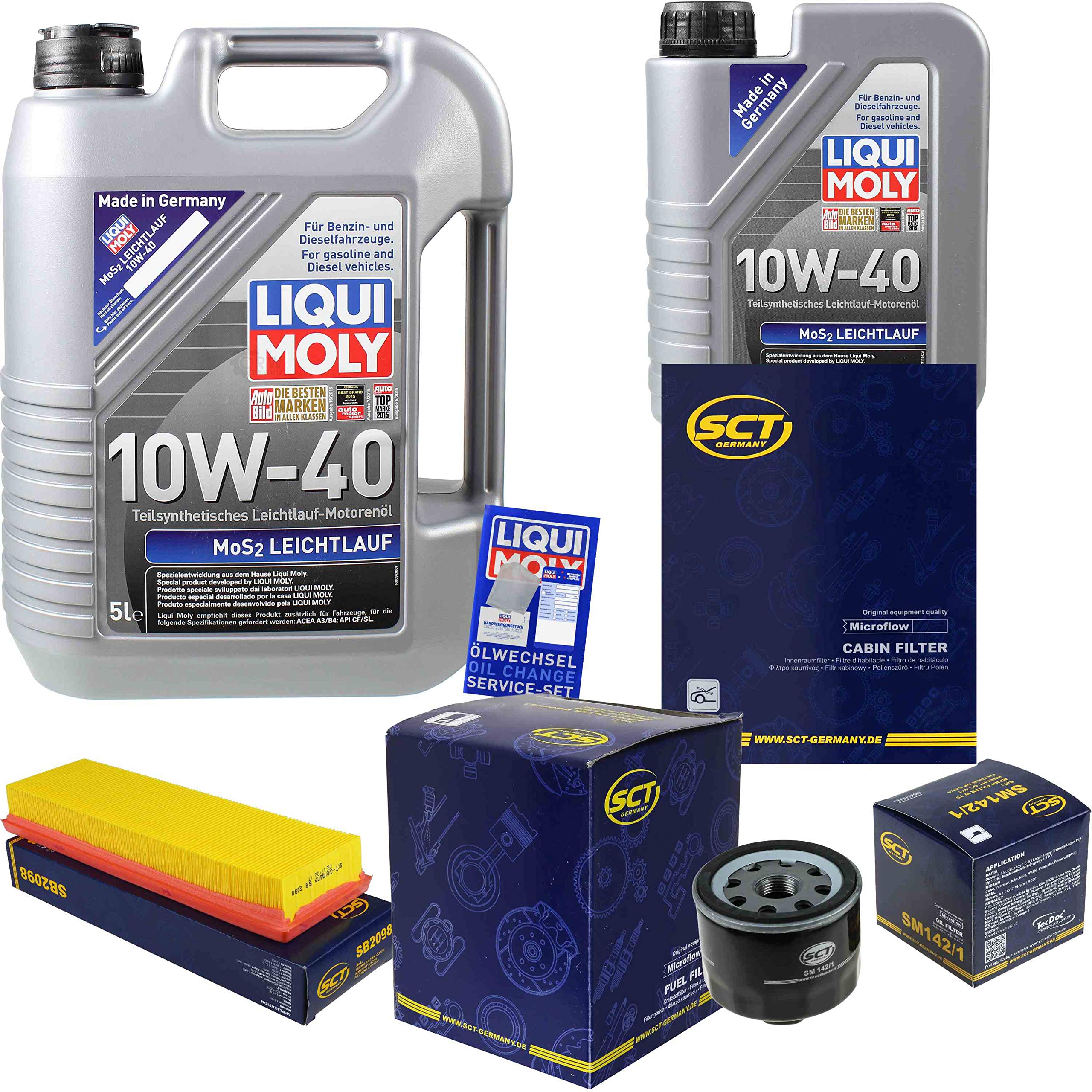 Set di filtri, 6 litri, olio motore MoS2, scorrevole, 10W-40, SCT, Germania, filtro abitacolo