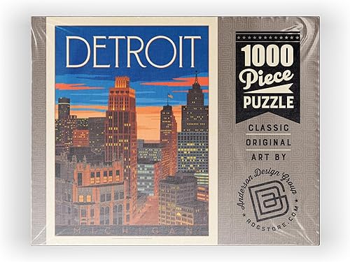 Miniatura 8 de MyPuzzle Detroit, MI Skyline, Vintage Poster - Rompecabezas prémium de 1000 piezas para adultos