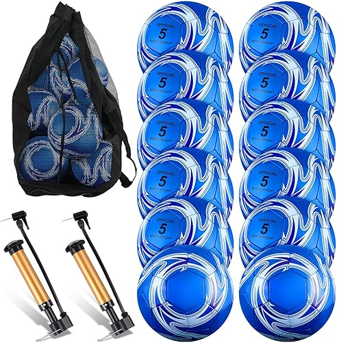 Realspring Deflated Soccer Balls Bulk with Pump Bag Operation Christmas Official Size Football for Youth Outdoor Outside Sport Training Gift