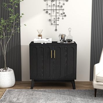 LKTART Black Sideboard Buffet, Small Storage Cabinet with Doors and Shelves for Living,Kitchen