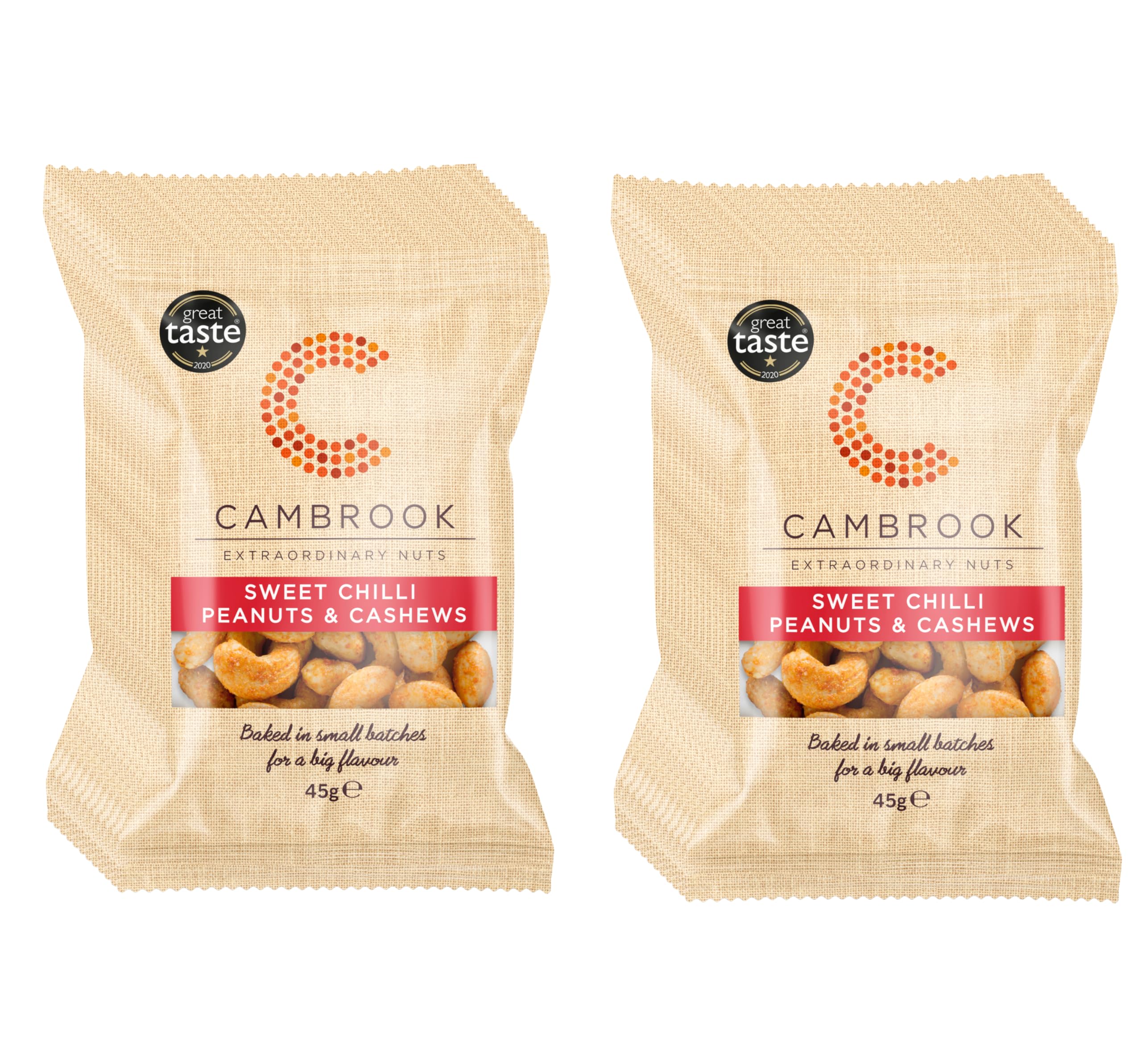Cambrook - Baked Sweet Chilli Peanuts & Cashews, 45g Bags, Pack of 24