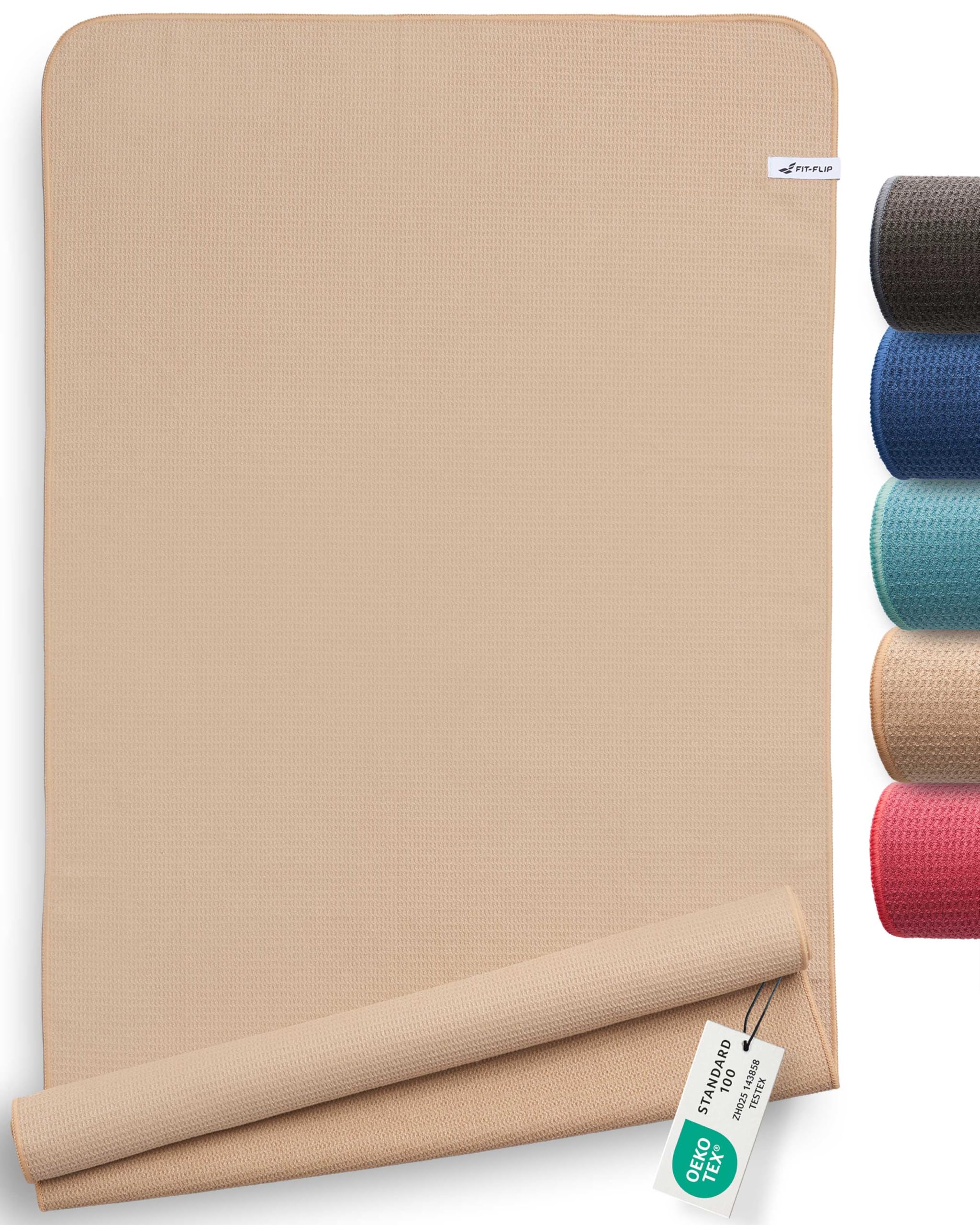 Fit-Flip Serviette de Yoga antidérapante avec Picots - Couverture hygiénique pour Tapis de Yoga - Serviettes en Microfibre à séchage Rapide - comme Serviette Sport et Pilates - Cream 185 x 63