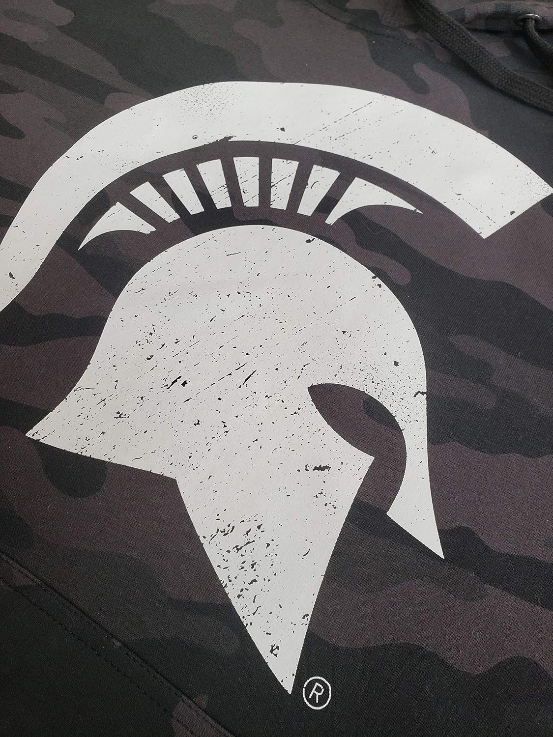 Nudge Printing Michigan State University Spartan Helmet Premium Hoodie (White on Forest Green)