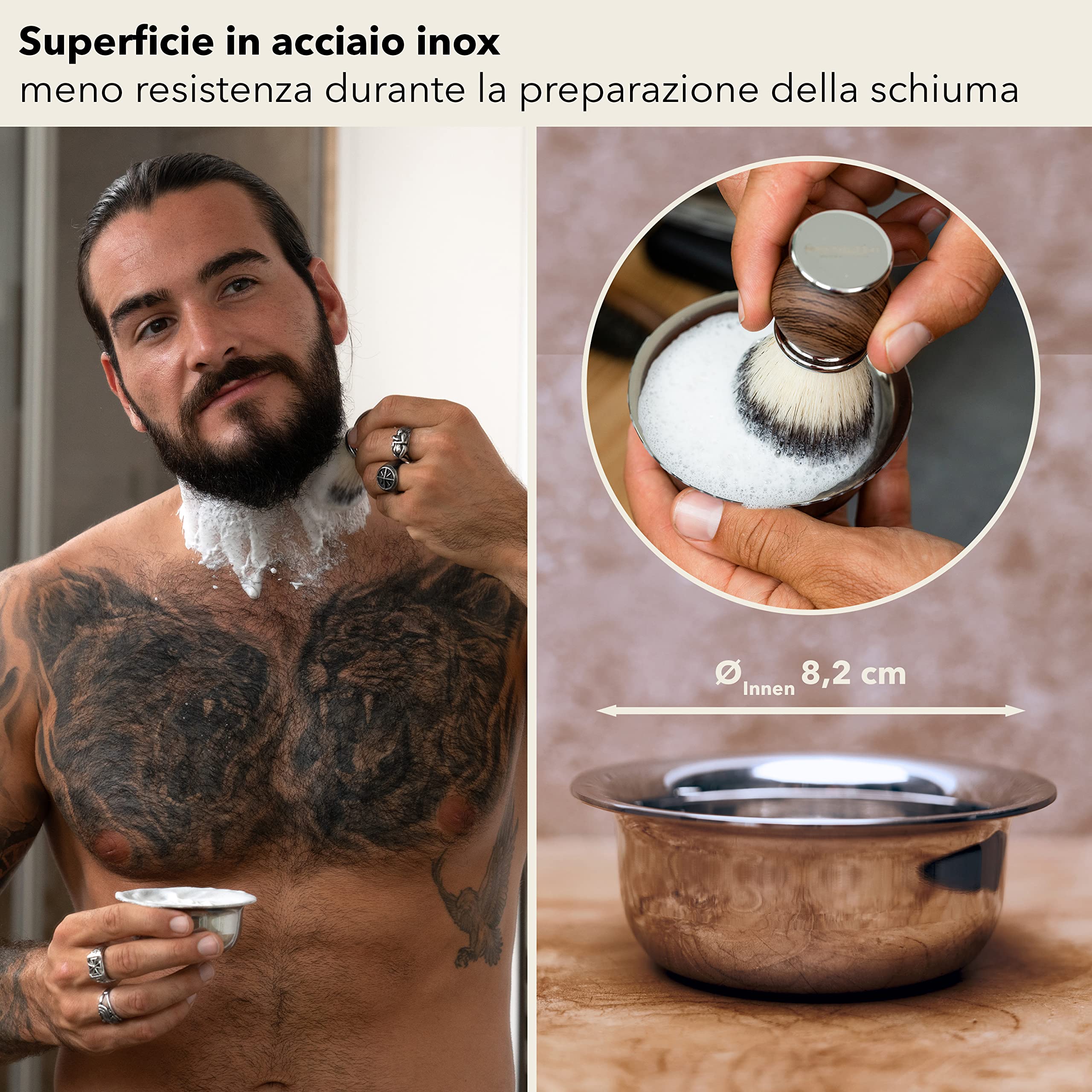 Störtebekker® Ciotola da Barba Premium - Crogiolo da Barba in Acciaio Inossidabile - Perfetto per Montare la Schiuma