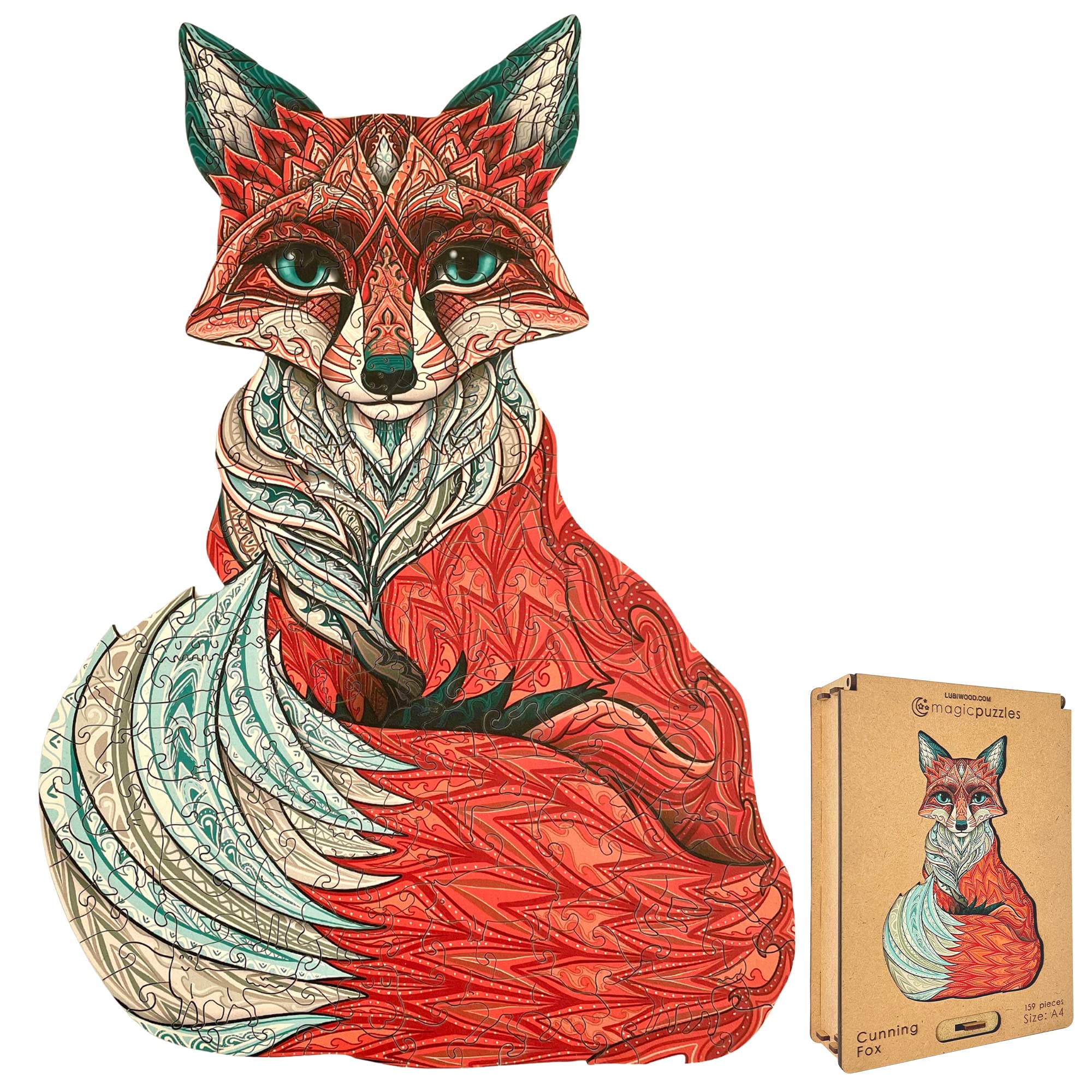 Lubiwood Cunning Fox (29x21 cm) Unique Shaped Animal Wood Puzzle - Encourages Creativity & Stimulates Intellect - Comes with Wood Gift Box โ image 1