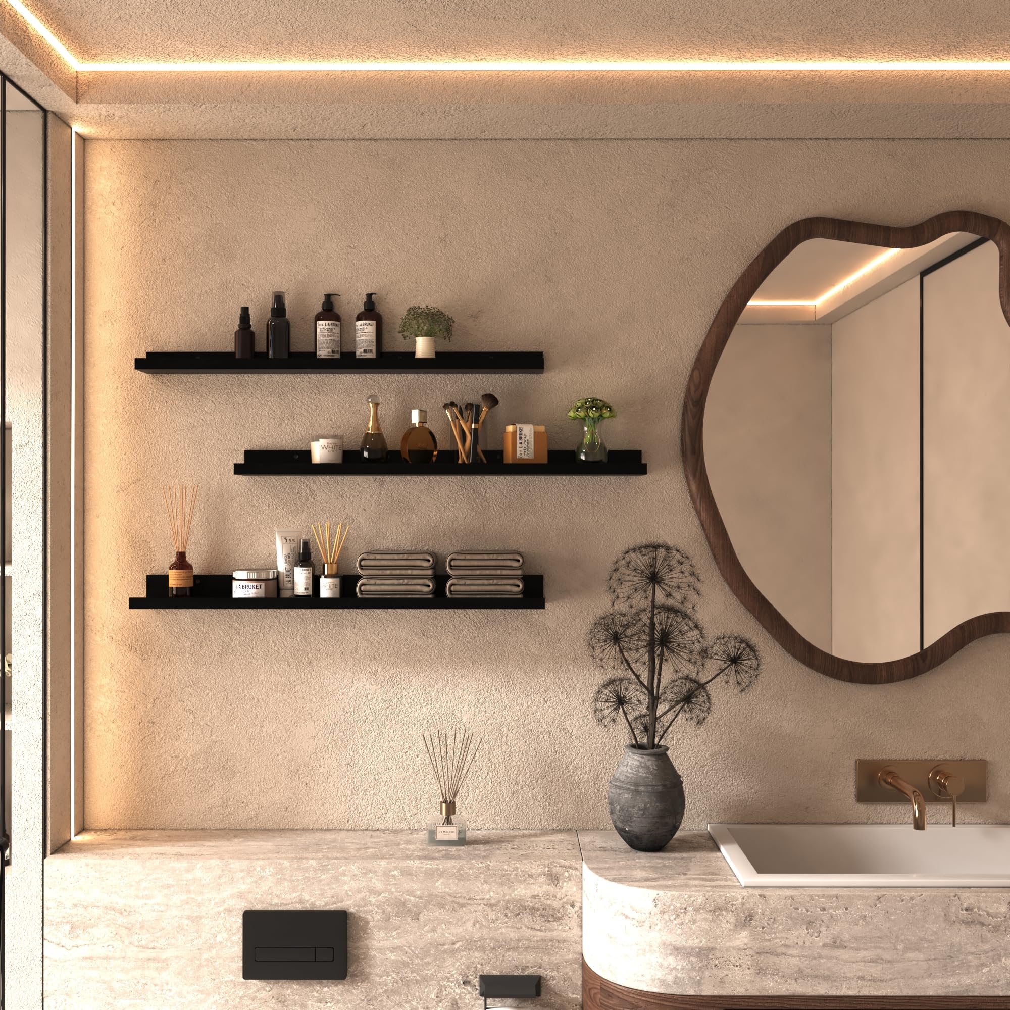 Schweberegale 3er Set – Massivholz, Schwarz, Für Wandmontage In Wohnzimmer, Bad & Mehr