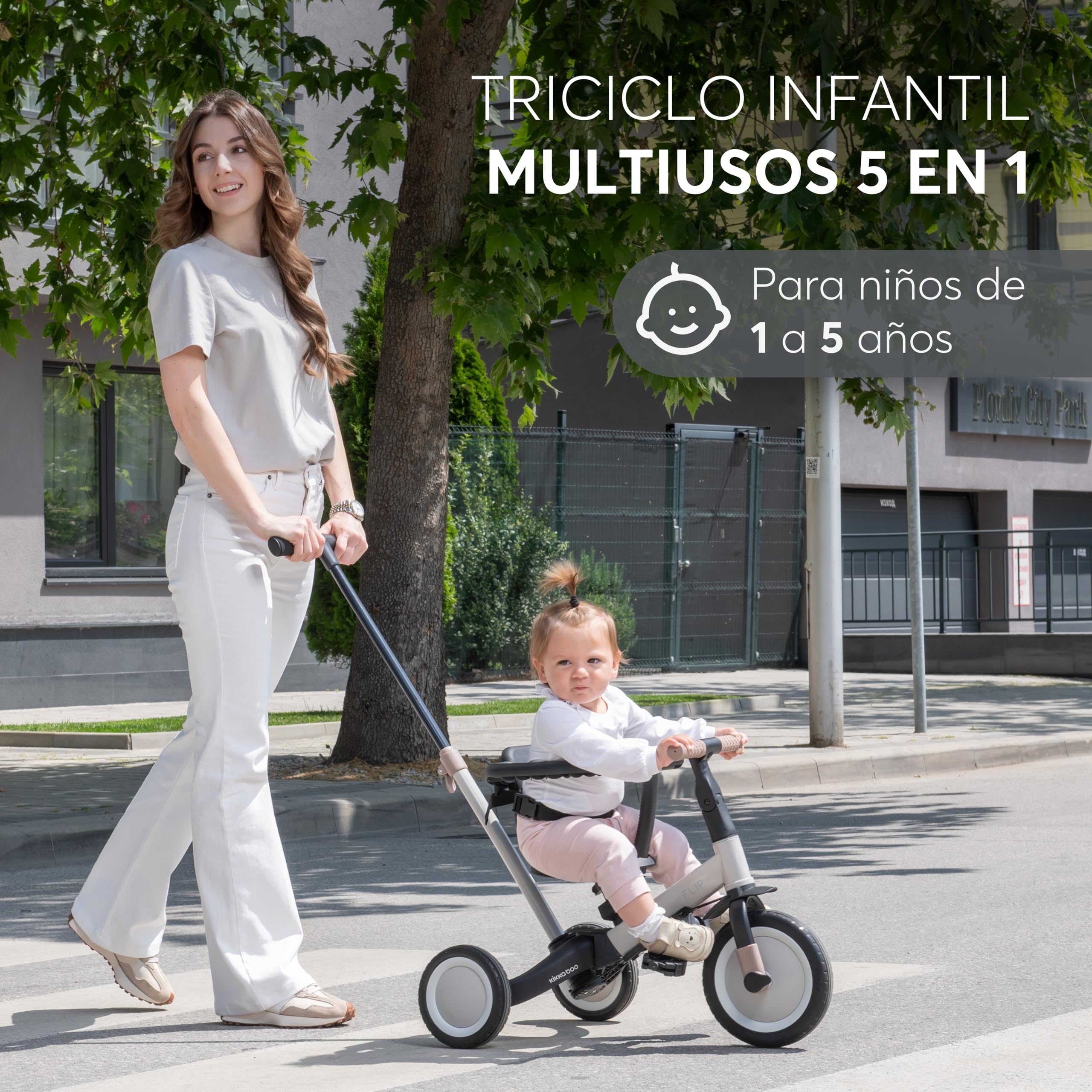KikkaBoo FLIP, Triciclo Evolutivo de Bebé 5 en 1, Bicicleta con o sin Pedales, Ajustable y Transformable, Verde Militar, Desde 1 Año Hasta 5 Años