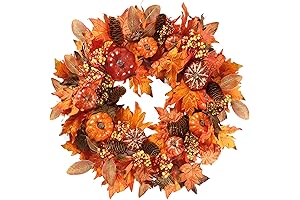 Sggvecsy 20” Fall Wreath | Autumn Front Door Decor with Pumpkins, Berries, Maple Leaves