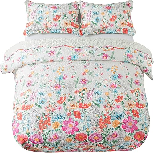 Vista 241 de NEWLAKE Juego de colcha de algodón, juego de colcha reversible de retazos, estampado real clásico turquesa, tamaño Queen Turquesa Clásico