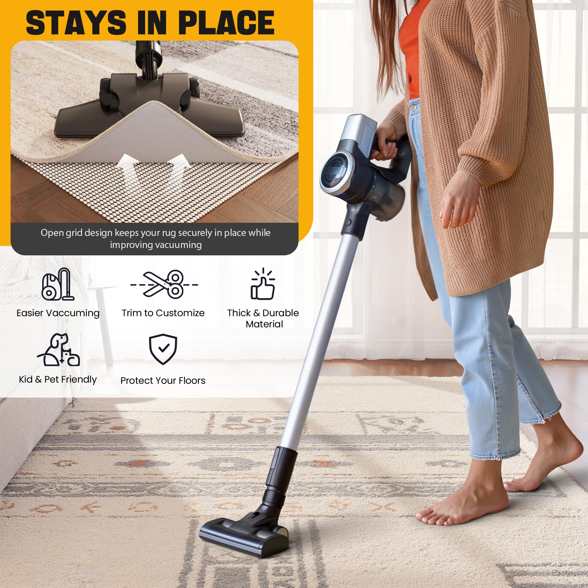 Non Slip Rug Pad Gripper 2x3 Feet, Anti Skid Mat for Under Area Rugs, Keeps Rugs in Position and Safe, Thick Cushioned Carpet Pad for Hardwood Floors Protection