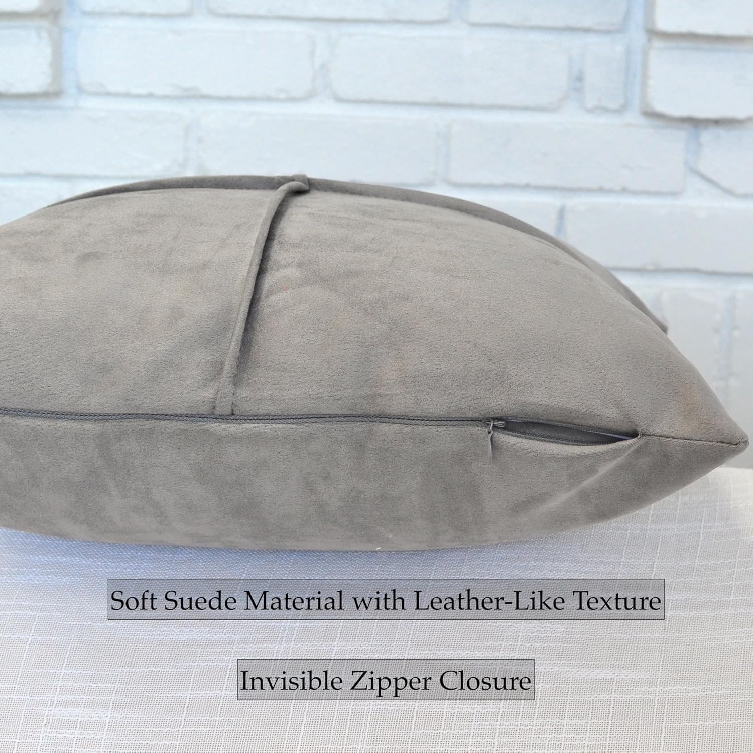 16x16 Light Grey Throw Pillow Covers Set of 2 Faux Suede Soft Leather Like Decorative Square Pillowcases for Couch Sofa Couch Chairs Vegan Suede Cushion Covers Rustic Modern Farmhouse Home Decor Gray