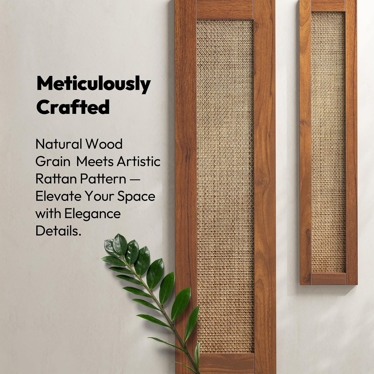 TIQLAB 55" Rattan Sideboard Buffet Cabinet with Storage, 4 Doors Credenza with Drawers, Console Cabinet for Living Room, Buffet Table with Adjustable Shelves, Dark Walnut