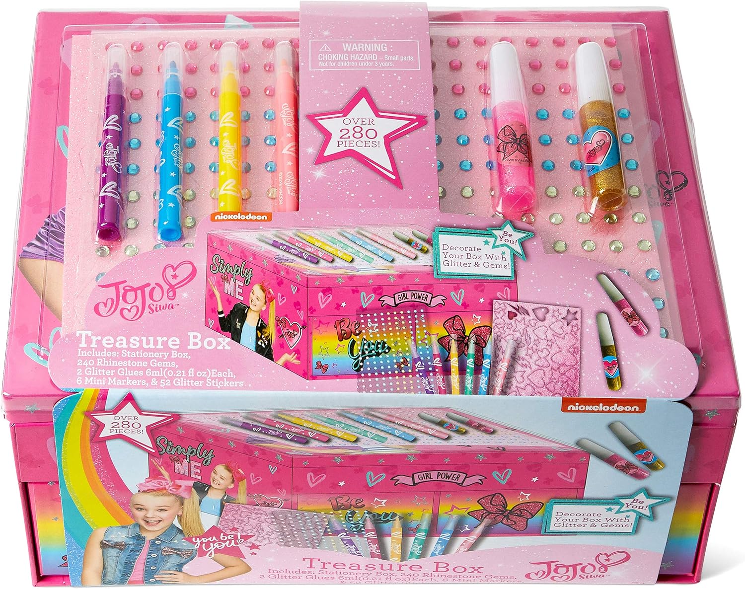 JoJo Siwa Arts & Crafts Treasure Box - 1LB Keepsake Box Packed with Rhinestones, Stationery, Stickers & More