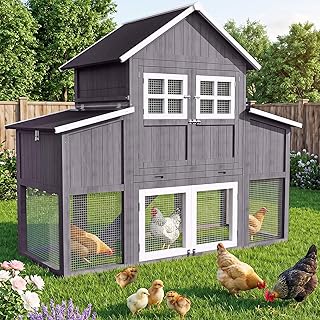 Large Chicken Coop for 6-10 Chickens, Extra Large Predator Proof Wooden Hen House Design with 2 Nesting Boxes and Weatherproof Roof, Easy to Clean Poultry Cage for Outdoor