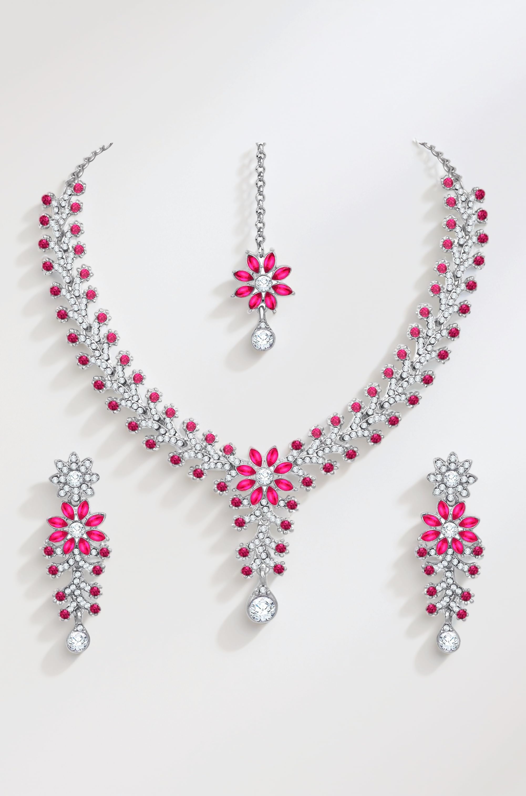 Atasi International Diamond Necklace Jewellery Set for Women with Earrings and Maang Tikka for Wedding, Party, Engagements & Festivals