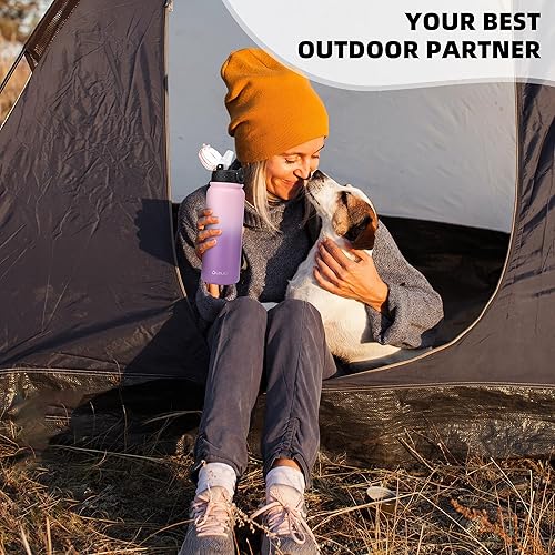 Miniatura 6 de Oldley Botella de agua aislada de acero inoxidable de 20 onzas con popote para adultos y niños, termo de doble pared al vacío, botellas de agua