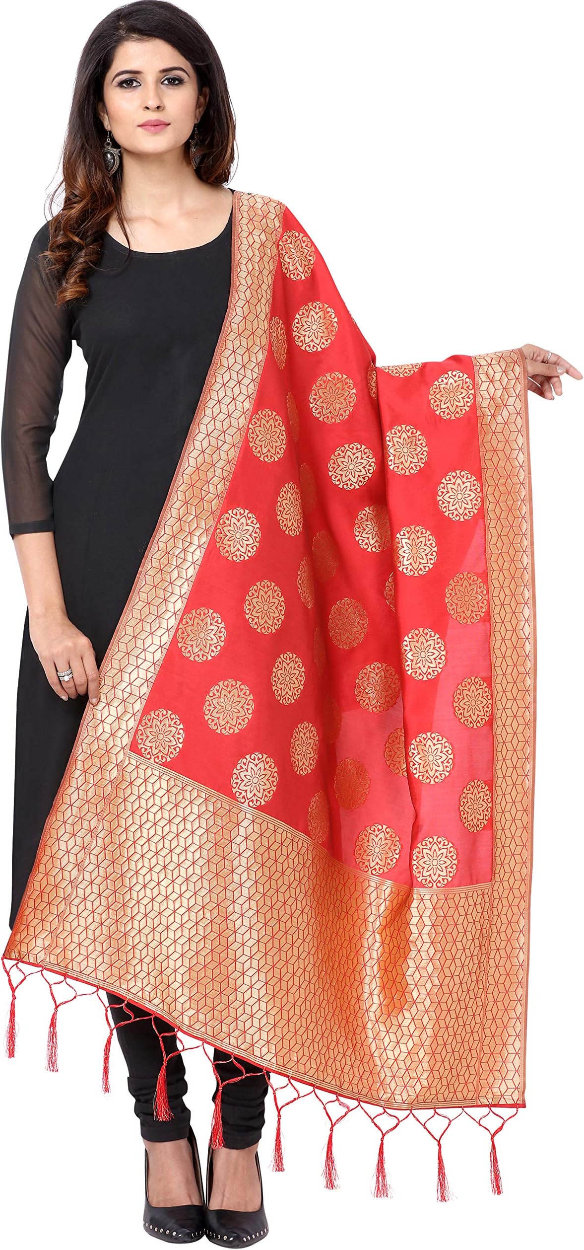 Jaanvi fashion Women's Bandhani Floral Woven Silk Dupatta With Zari Work