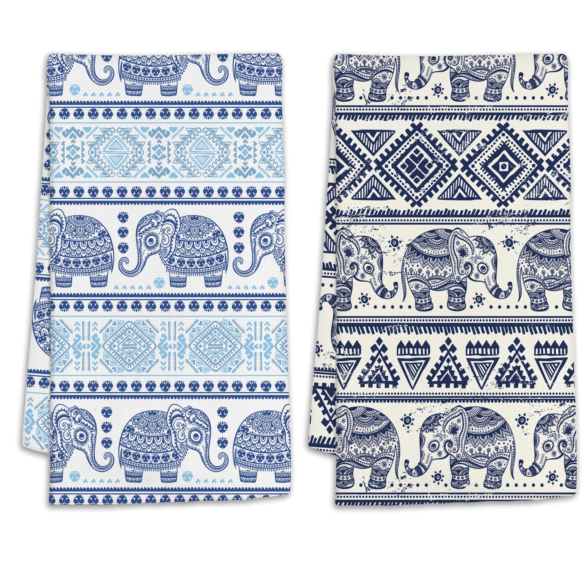 Vintage Ethnic Elephant Hand Towels Set of 2 Soft Guest Bath Towel Absorbent Drying Cloth Hand Towel Bathroom Decorations Thin Kitchen Tea Dish Towels