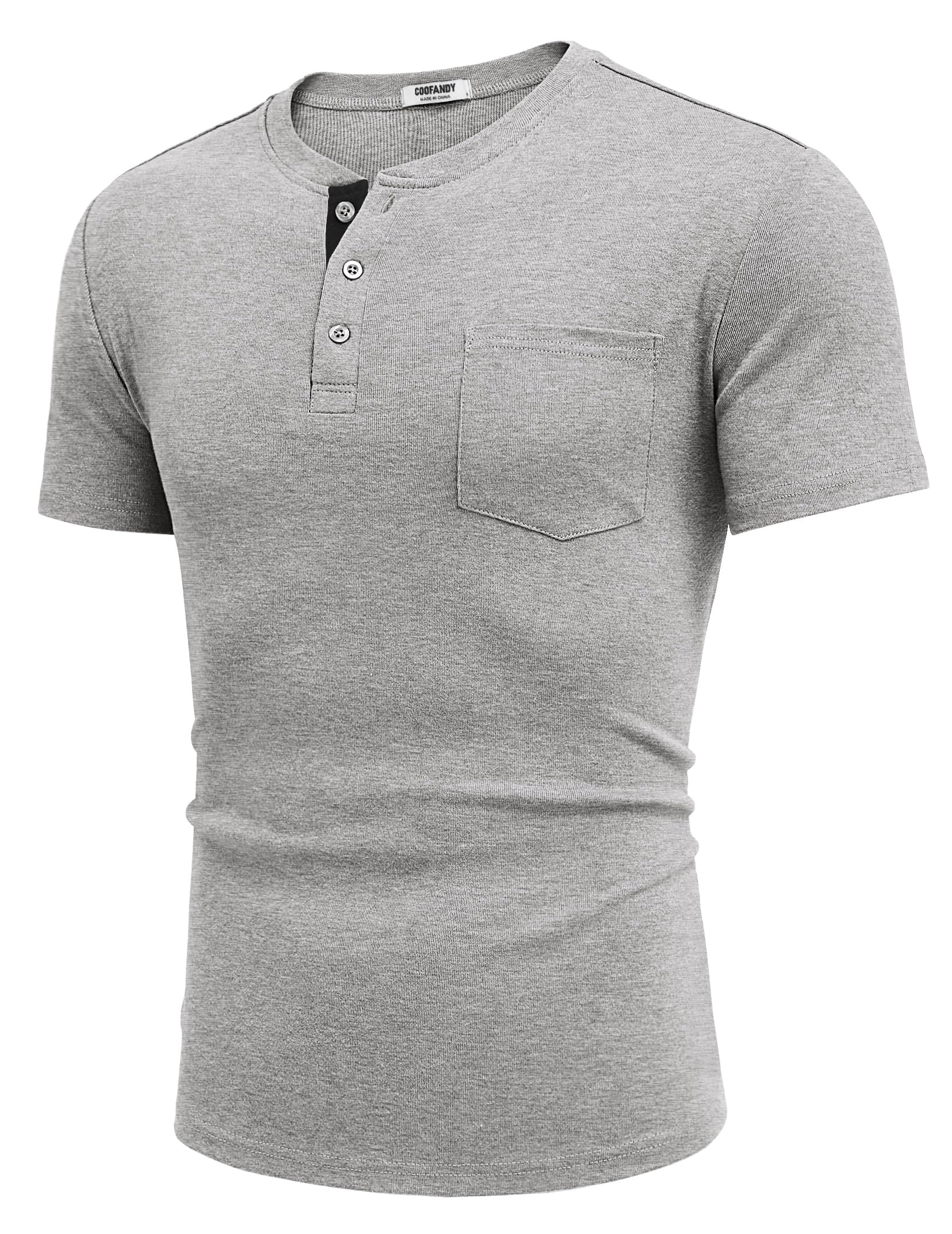 COOFANDY Henley, maglietta estiva da uomo, maglietta con tasca, a maniche corte, da uomo, in tinta unita, con bottoni