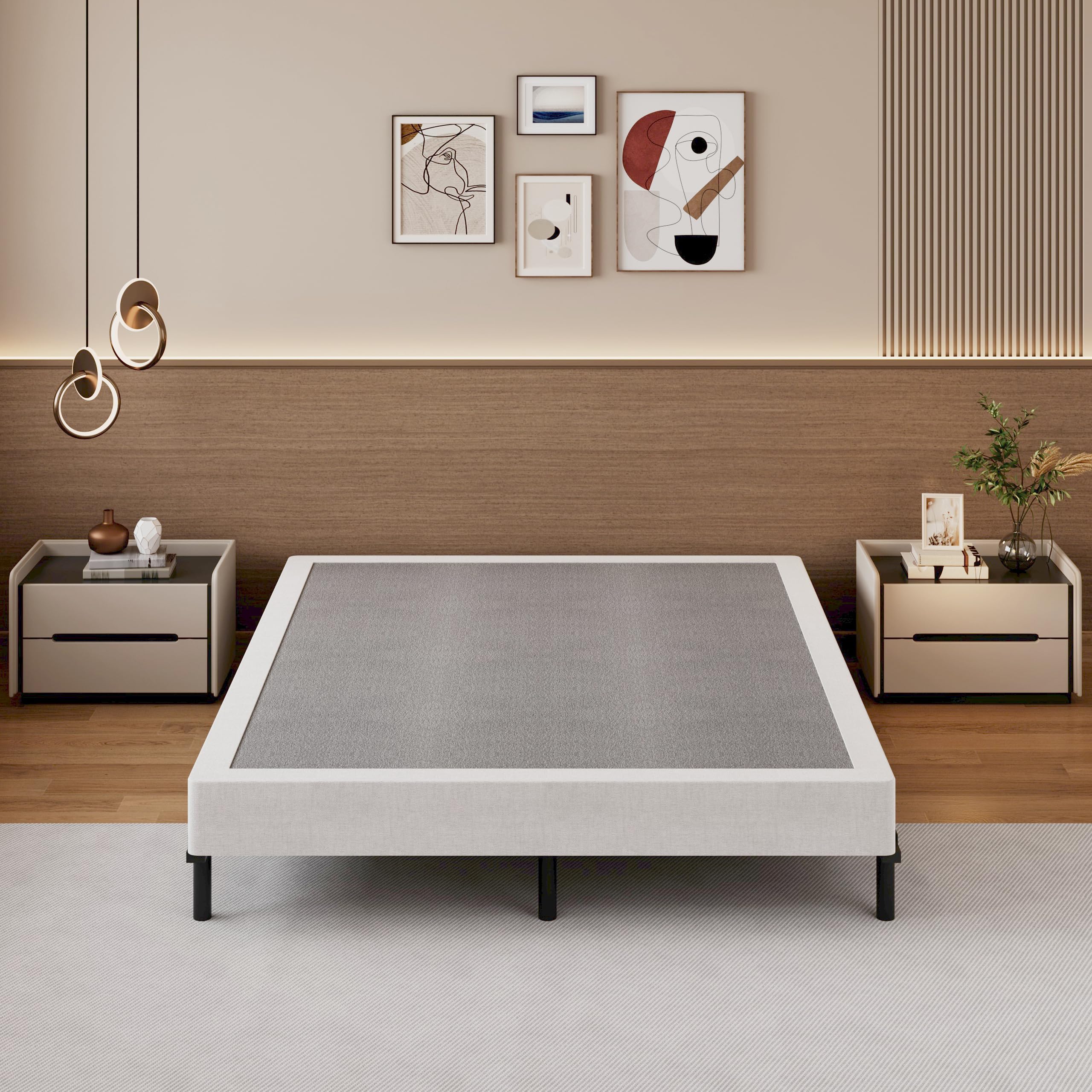 SHLAND Boxspringbett, 15,2 cm, niedriges Profil, volle Größe, Boxspringbett, Metallrahmen, Matratzenfundament mit Stoffbezug, einfache Montage