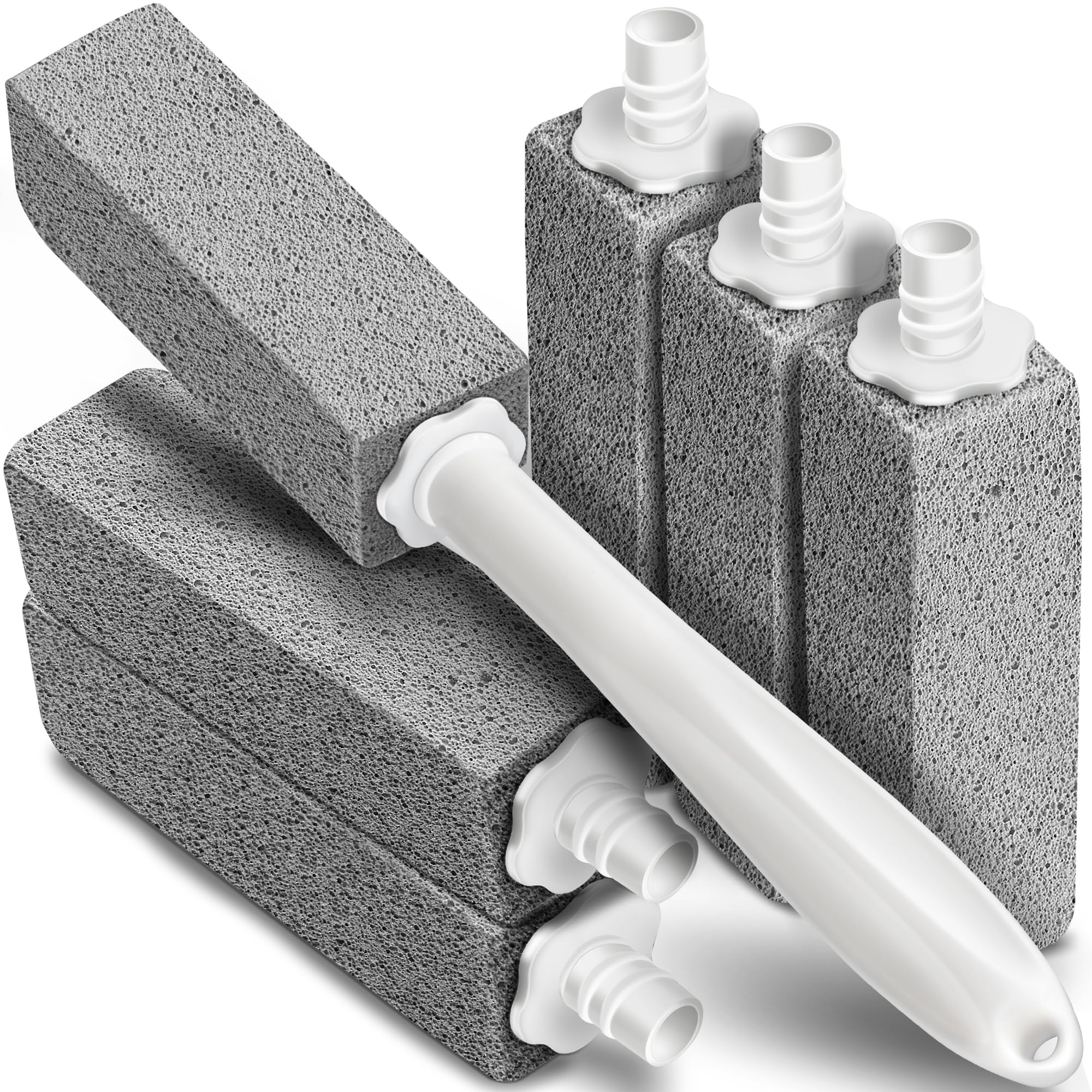 Pumice Stone Toilet Bowl Cleaner with Extra Long Handle,Replaceable Design, 1 Cleaning Handle, 6 Cleaning Stones Refills,Also Cleaning Limescale Deposits, Mildew & Grills, Tiles, Grout & Pools