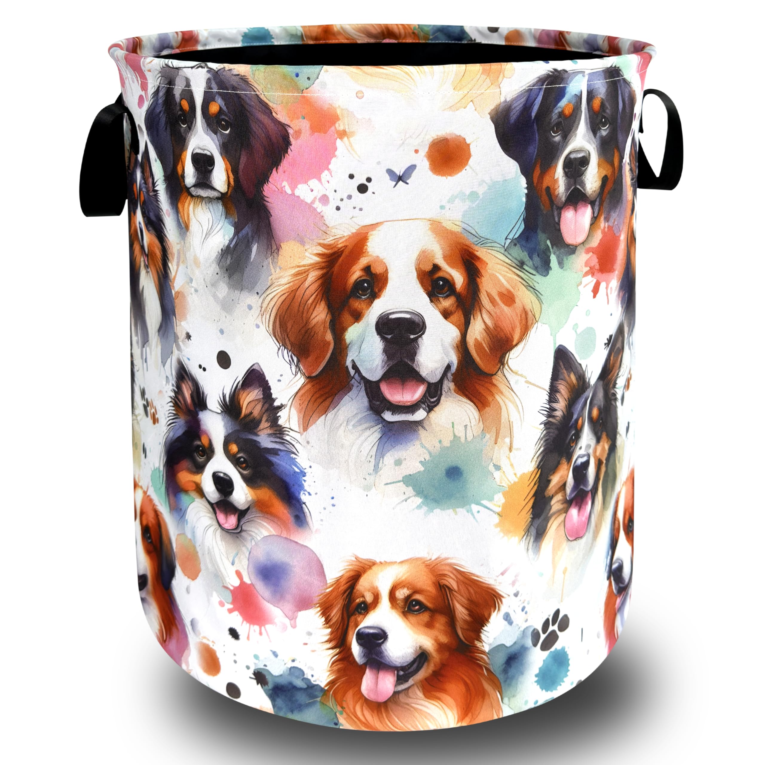Colorful Dogs Print Laundry Basket Oxford Cloth Foldable Hamper 18.9x16.5In