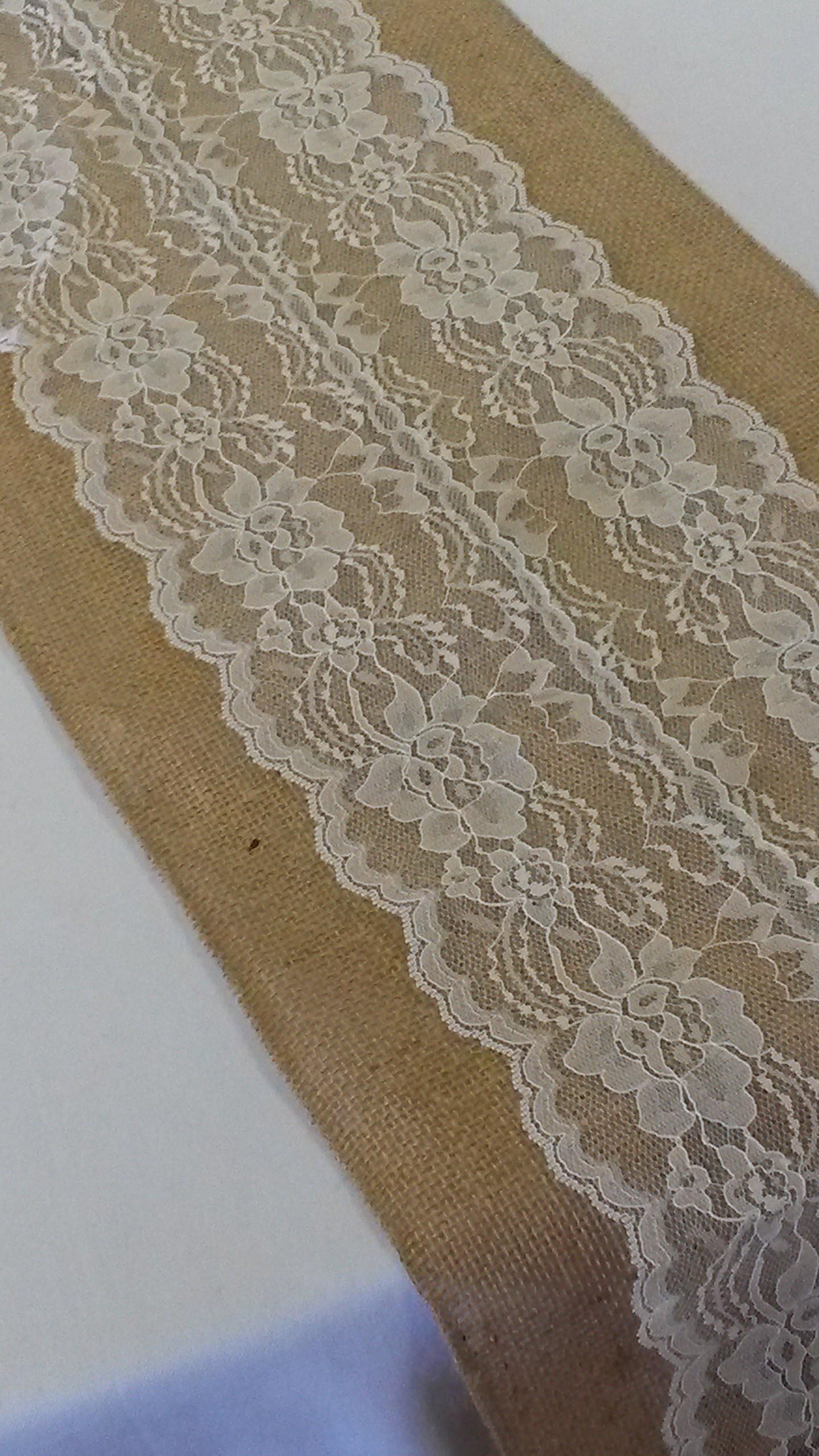 AK TRADING Burlap & Lace Table Runner, 12" W X 72" L, Ivory Lace
