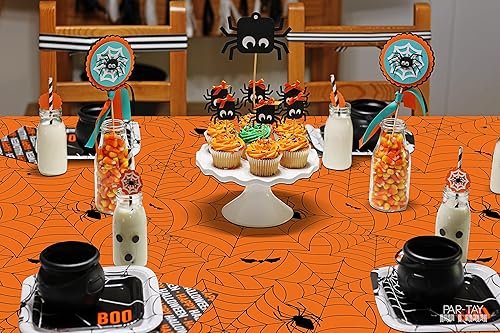 Miniatura 6 de Mantel rectangular de plástico naranja para Halloween, baby showers y fiestas, 54 x 108 pulgadas