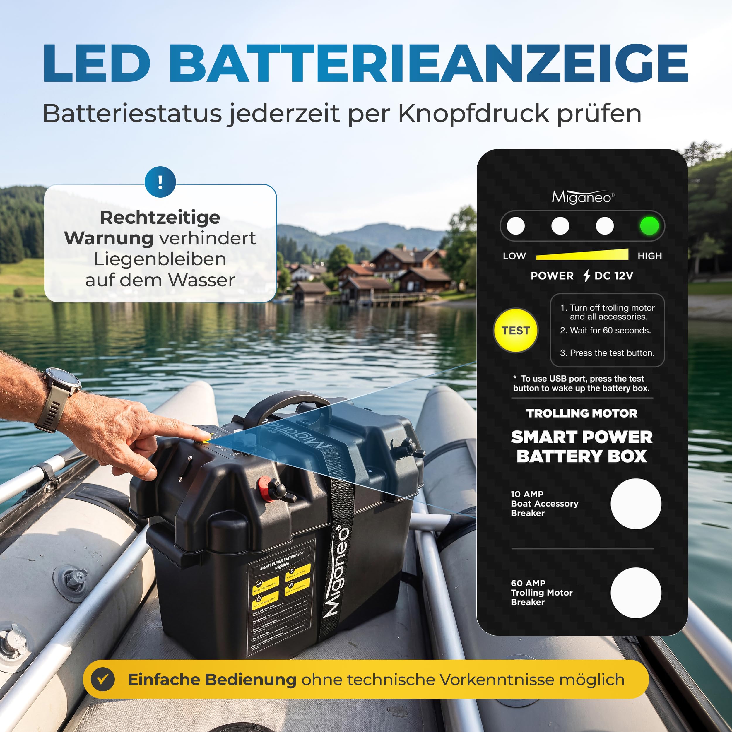 Miganeo Motore Elettrico Barca TRS 68 lbs 768W 12V Fuoribordo Acqua Salata LED 5 Marce Avanti 3 Retromarce