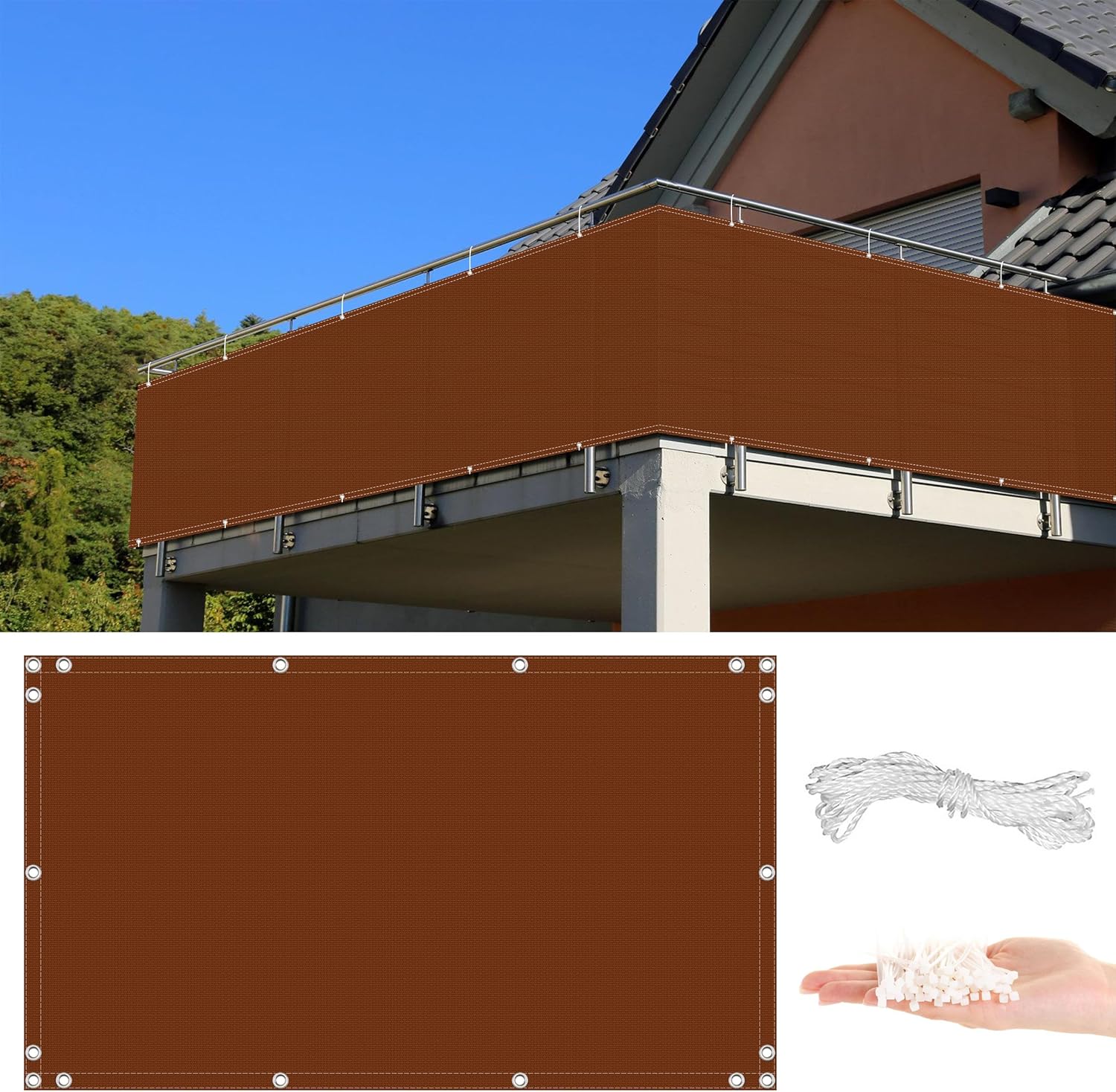 3.3' x 11.5' Privacy Screen, Durable and UV Resistant Pool Fence Shade Cloth Easy Installation with Zip Ties for Apartments, Deck, Porch, Patio, Railing, Outdoor Pool, Rust Red