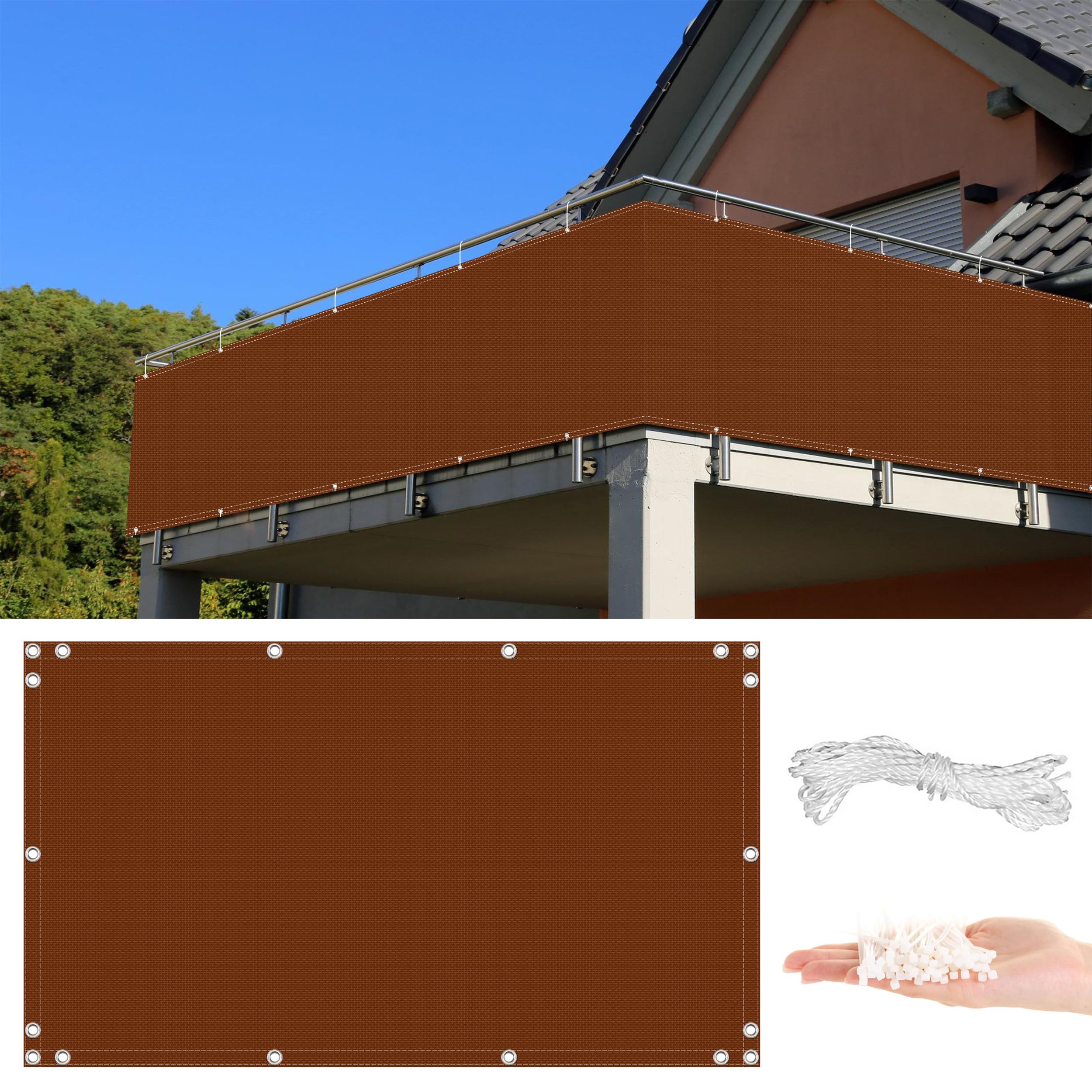 Copertura per recinzione da balcone, 80 x 100 cm, resistente alle intemperie, per ringhiere del cortile e giardino, facile installazione, con occhielli in acciaio inox, protezione da vento e sole