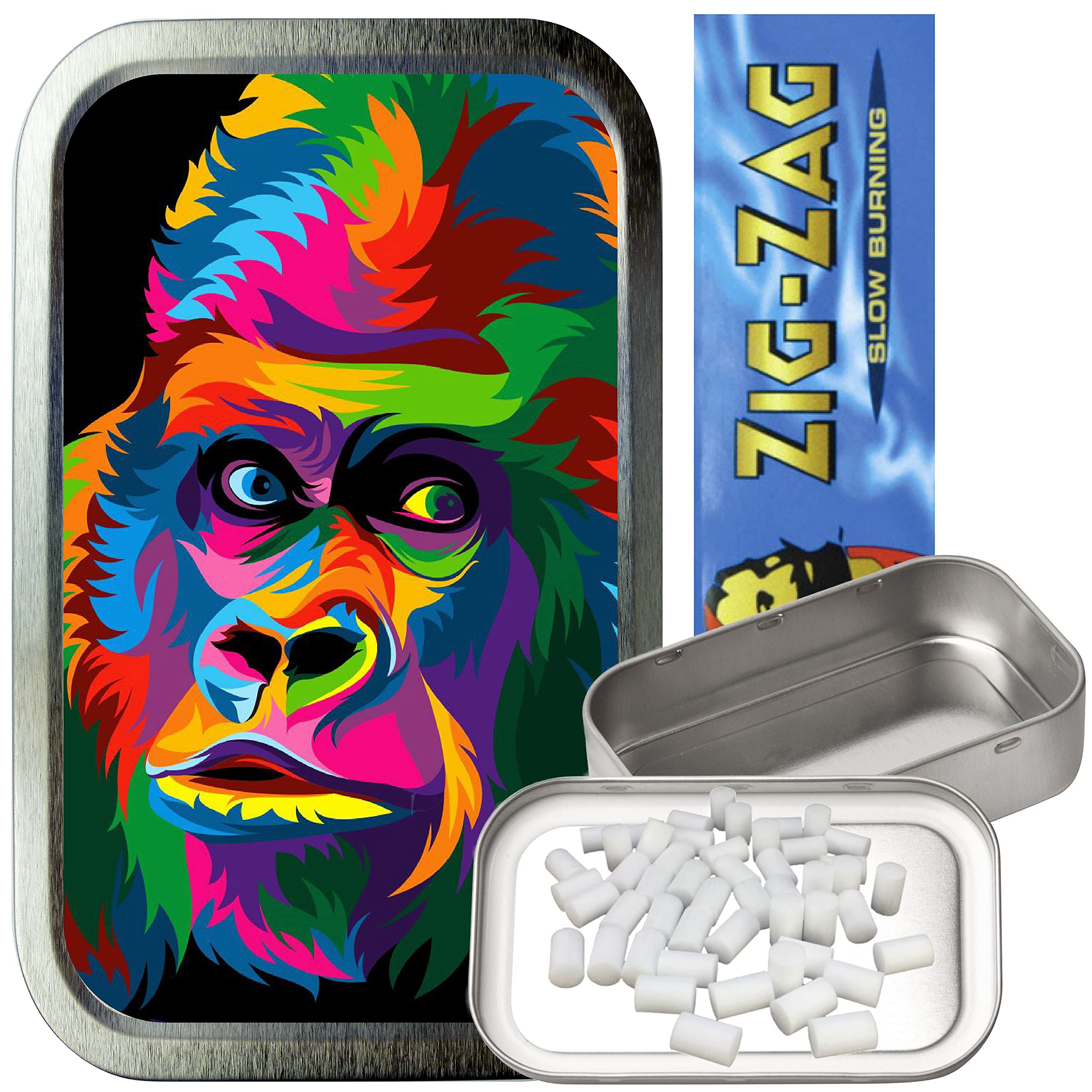 Teez Silver Rainbow Gorilla 1Oz Tobacco Tin With Papers And Filters